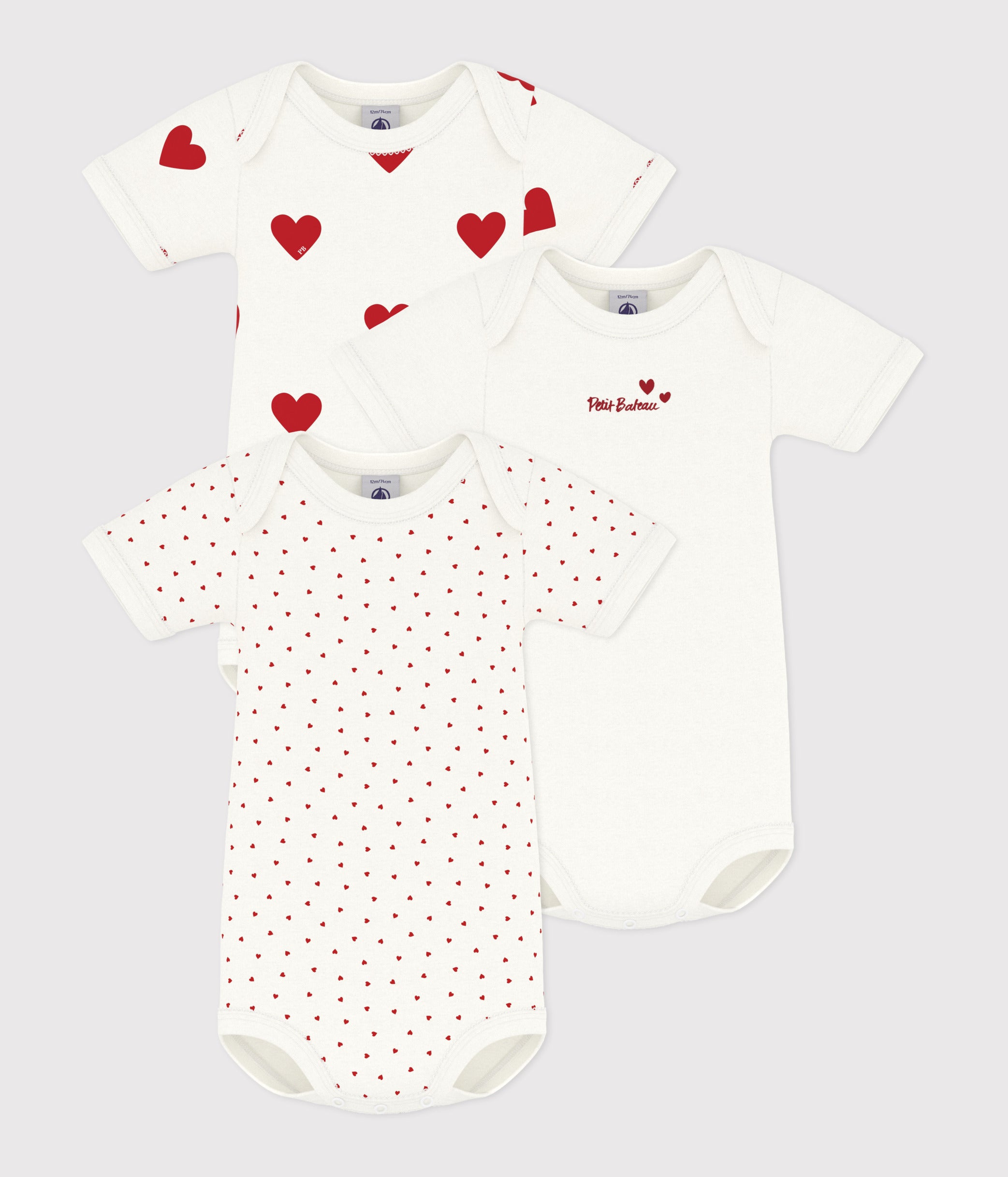 lot-de-3-bodies-cœur-rouge-manches-courtes-bébé-en-coton