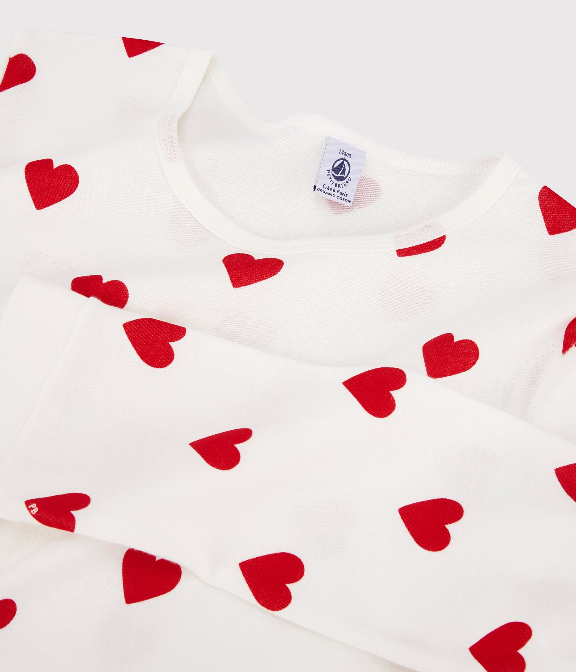 pyjama-junior-fille-imprimé-cœurs-en-côte