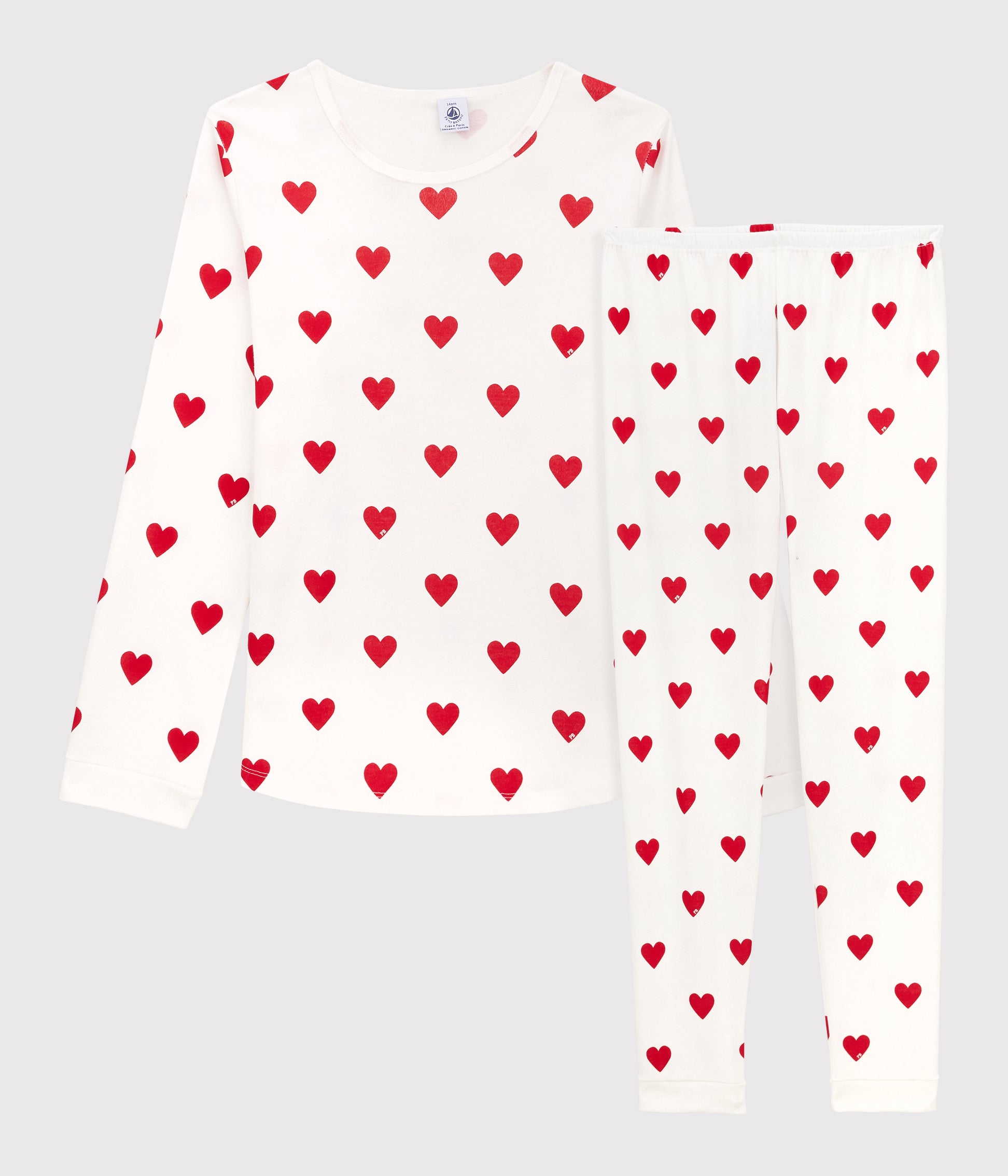 pyjama-junior-fille-imprimé-cœurs-en-côte
