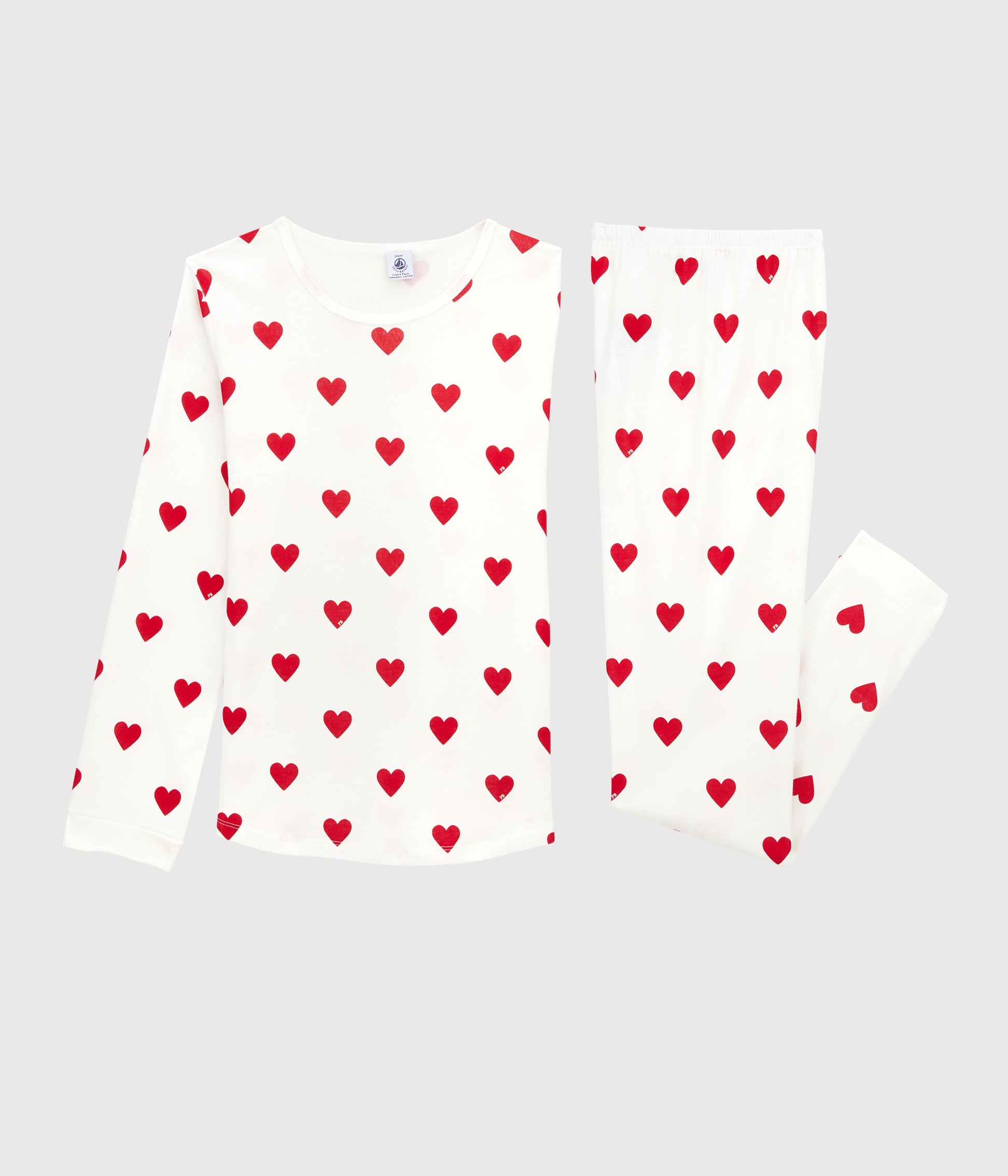 pyjama-junior-fille-imprimé-cœurs-en-côte