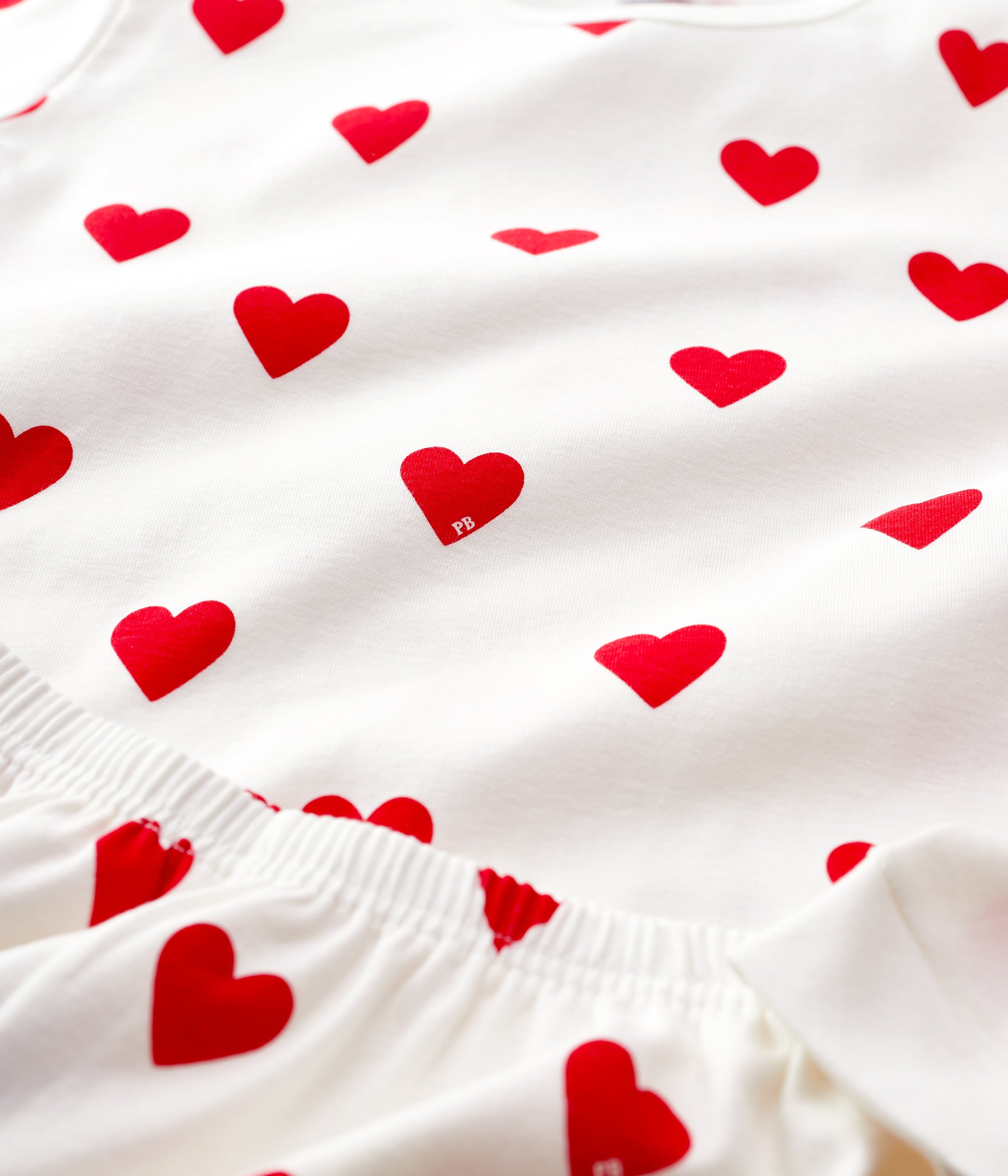 pyjama-junior-fille-imprimé-cœurs-en-côte