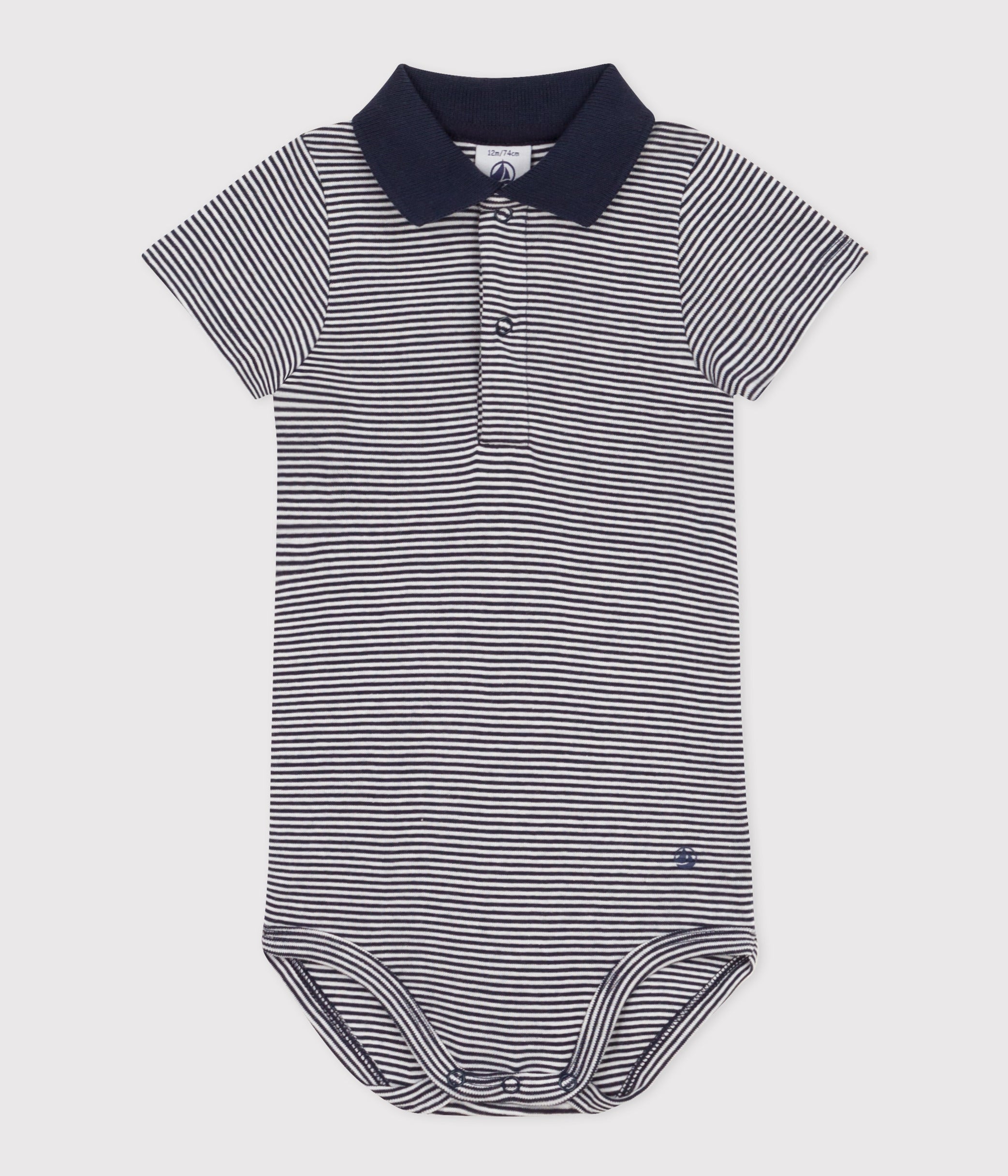 body-manches-courtes-col-polo-en-coton-rayé-bébé