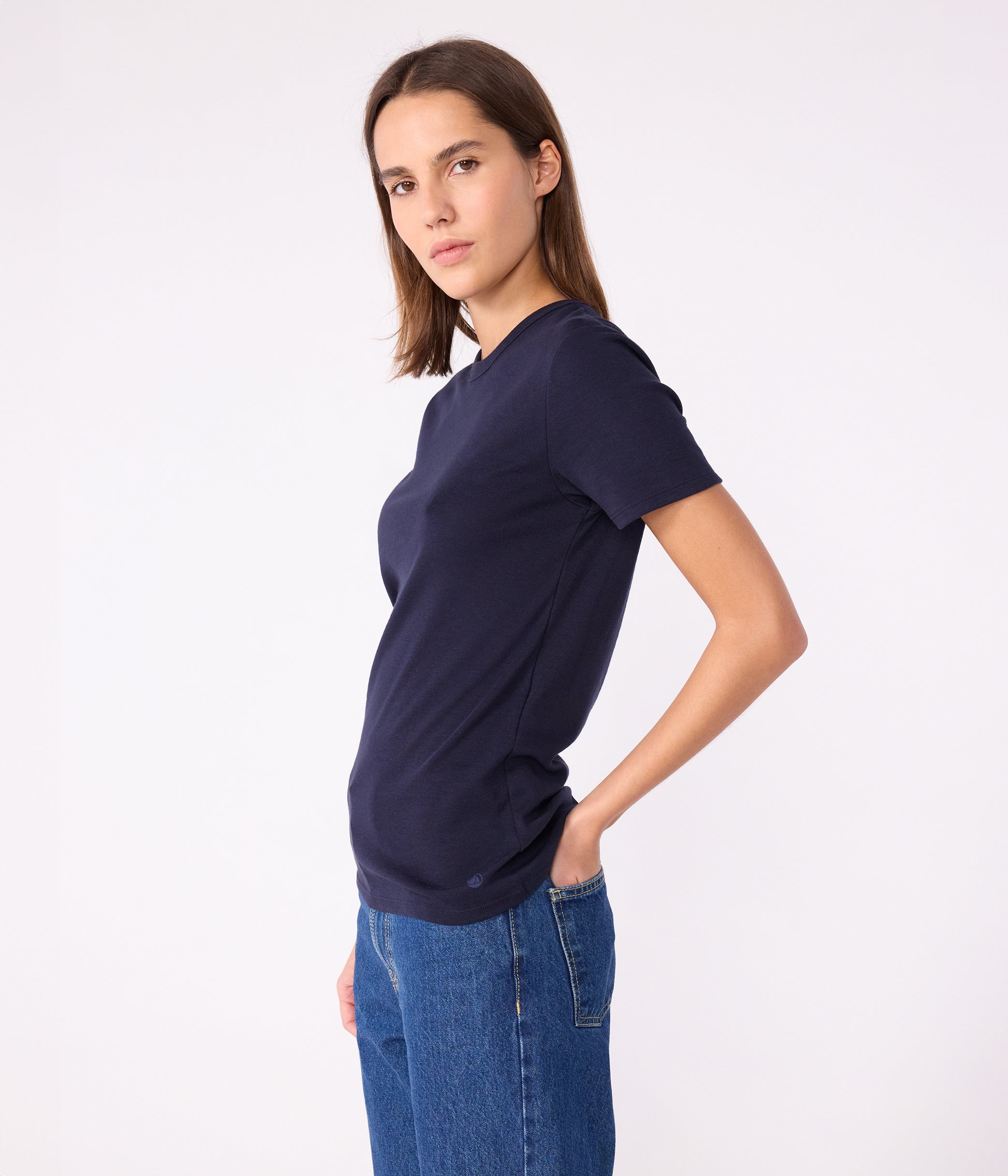 tee-shirt-col-rond-l-iconique-manches-courtes-en-côte-unie-femme