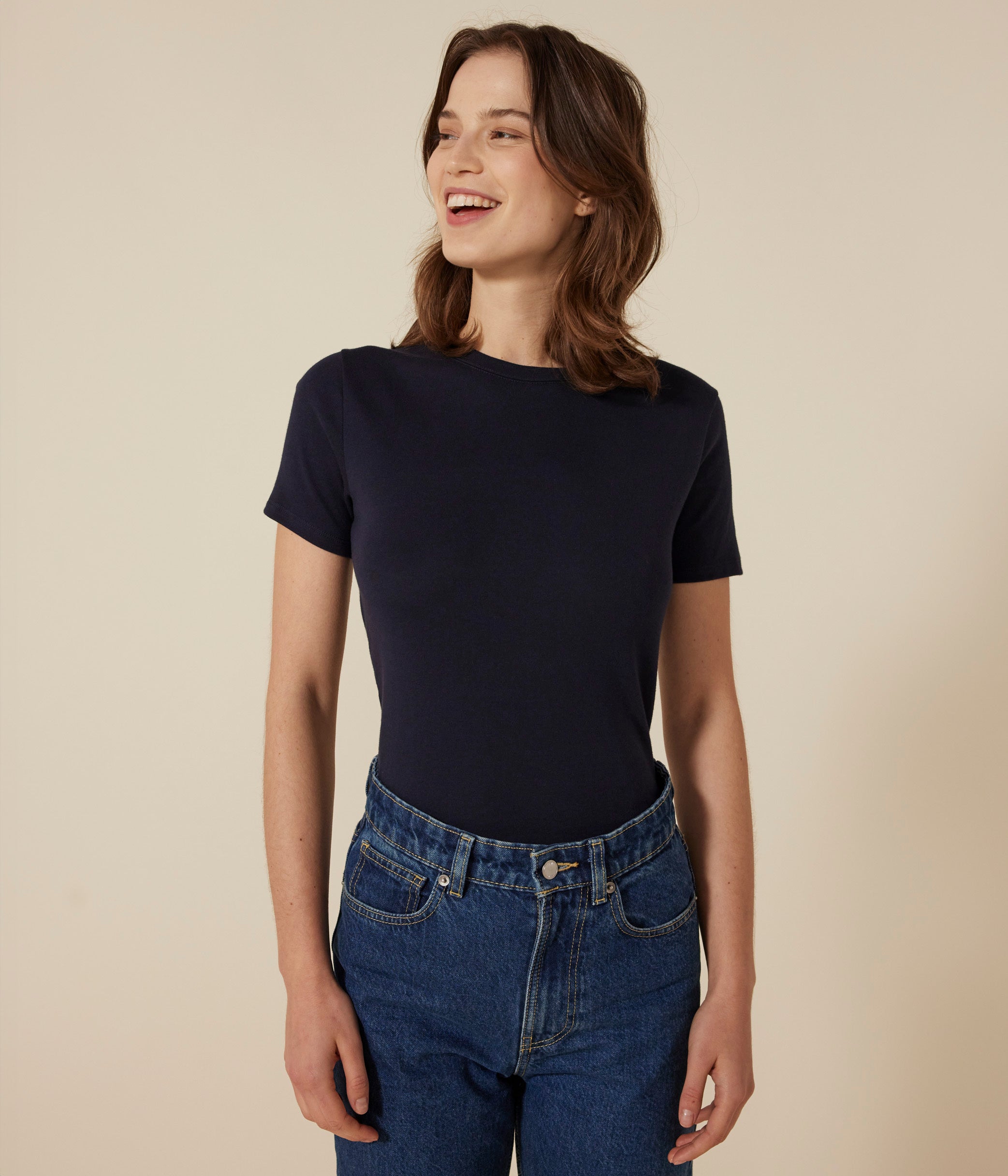 tee-shirt-col-rond-l-iconique-manches-courtes-en-côte-unie-femme