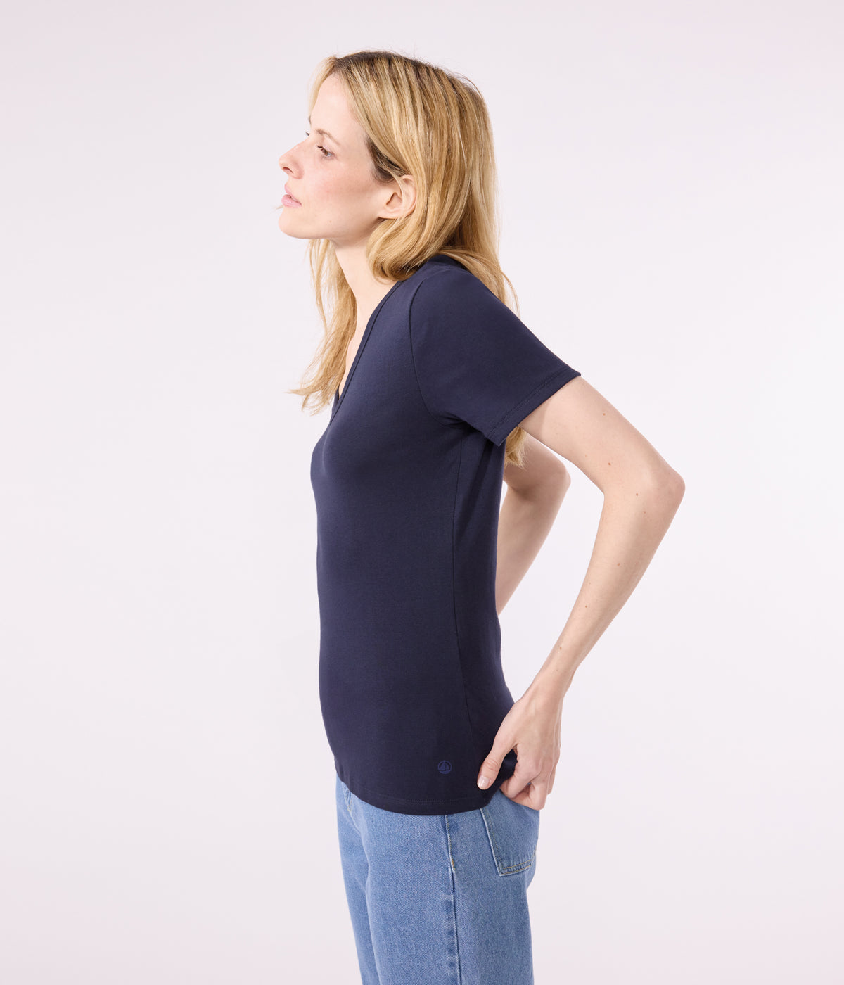 tee-shirt-col-v-l-iconique-manches-courtes-en-côte-unie-femme