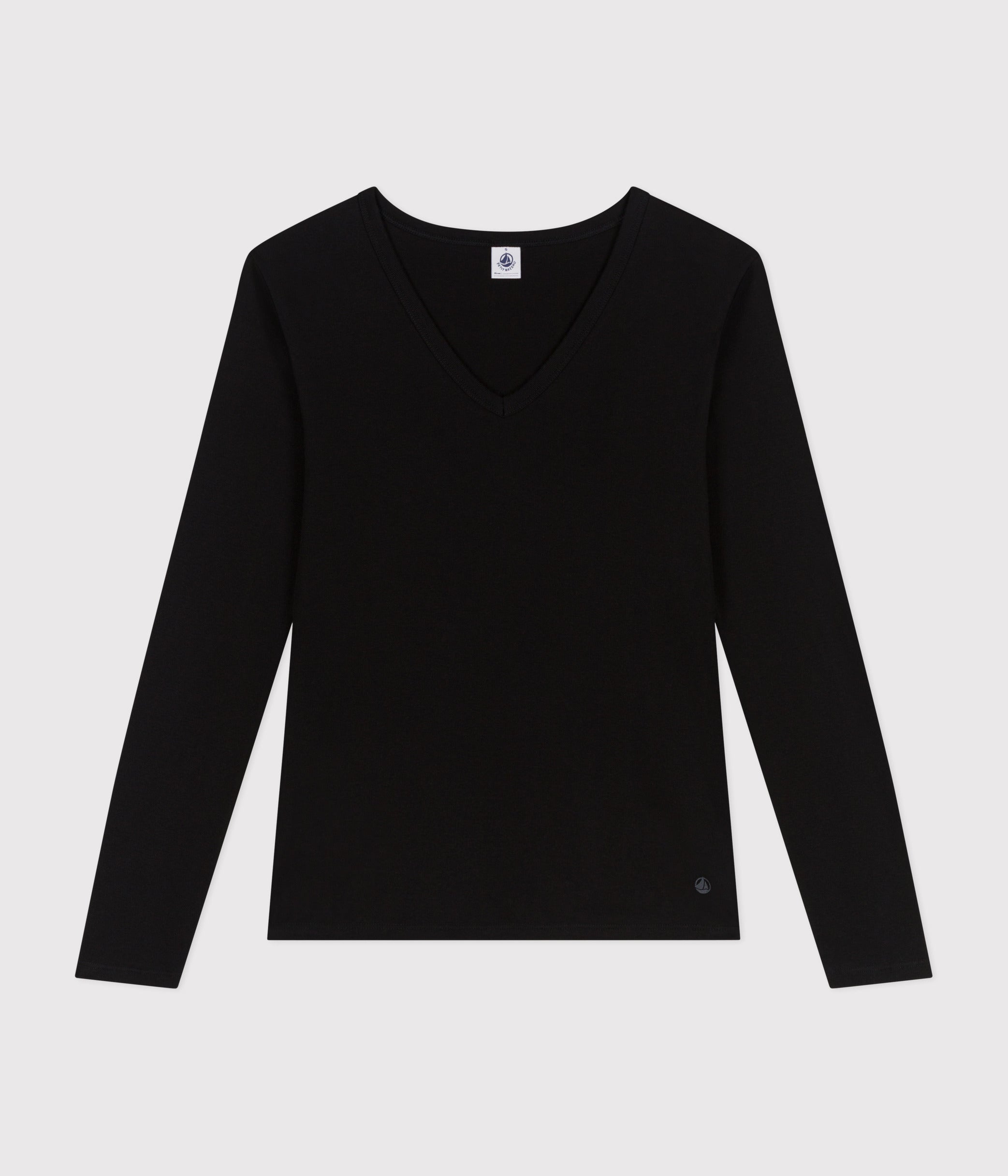 tee-shirt-col-v-l-iconique-manches-longues-en-côte-unie-femme