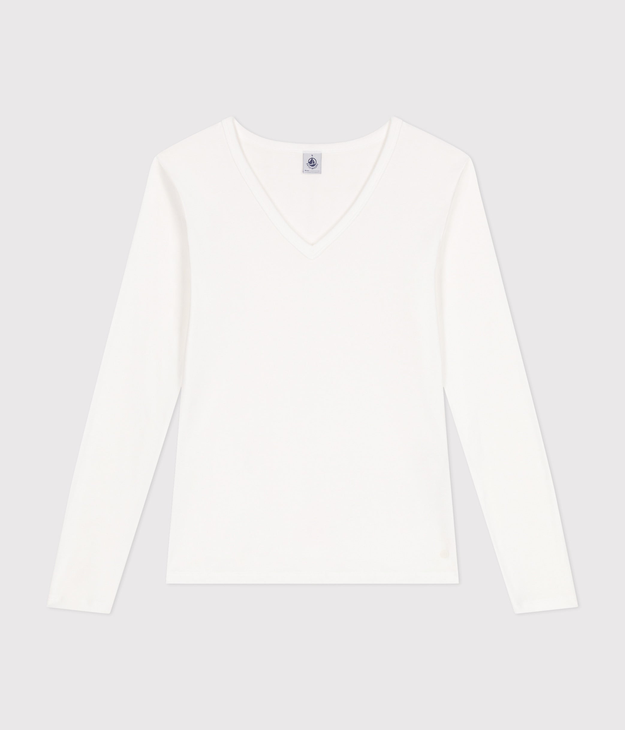 tee-shirt-col-v-l-iconique-manches-longues-en-côte-unie-femme