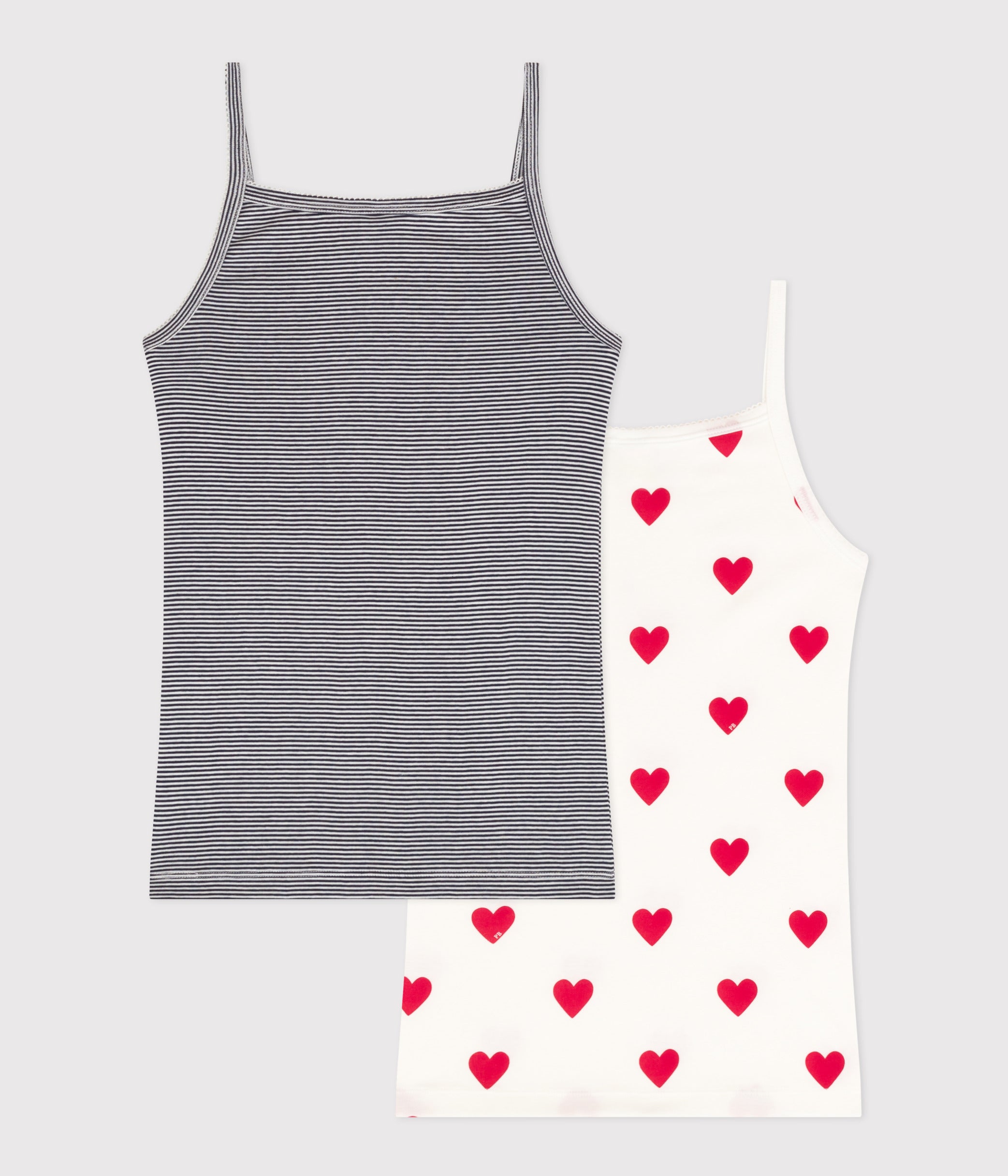 lot-de-2-chemises-à-bretelles-cœur-et-rayure-en-coton-femme