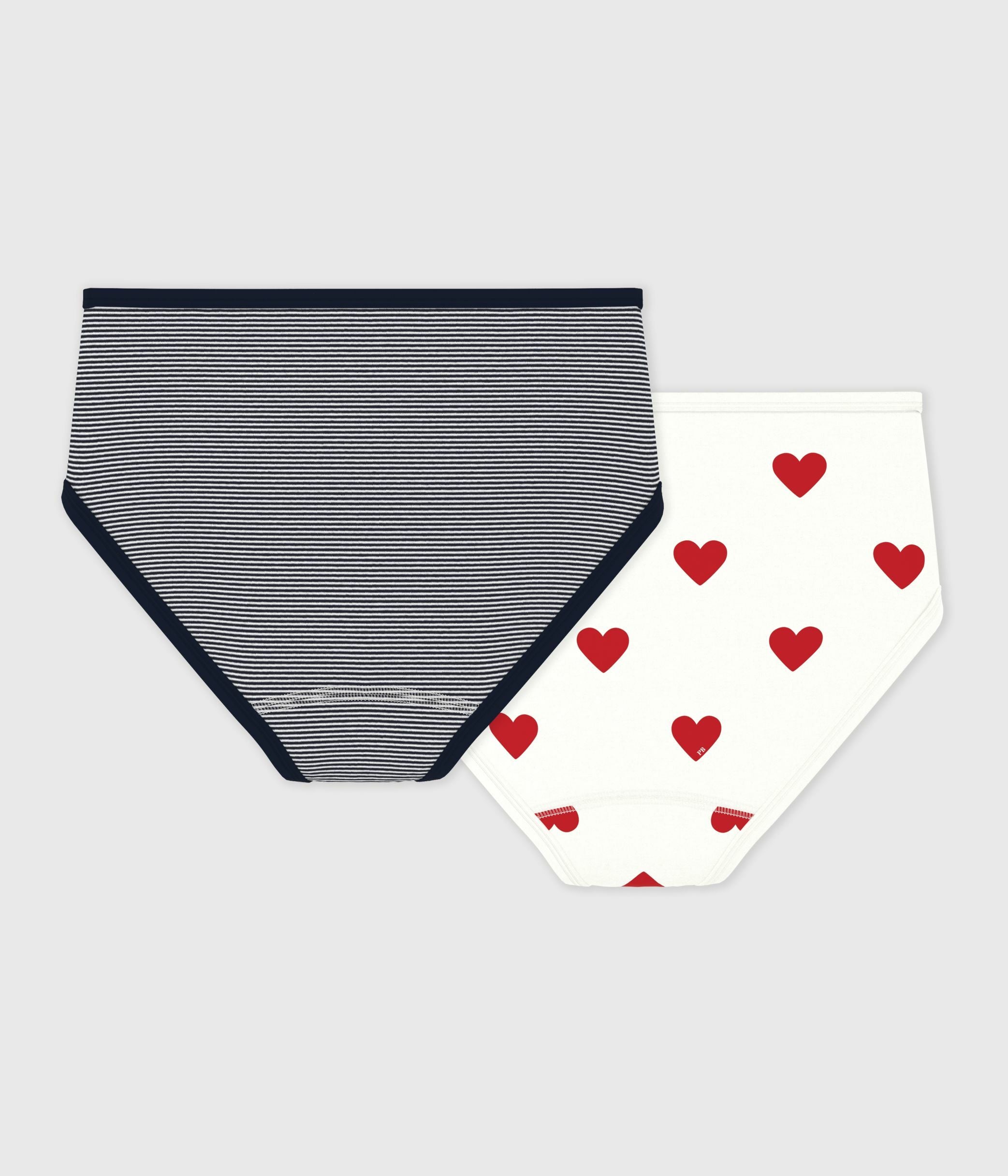 lot-de-2-culottes-taille-haute-cœur-et-rayure-en-coton-femme