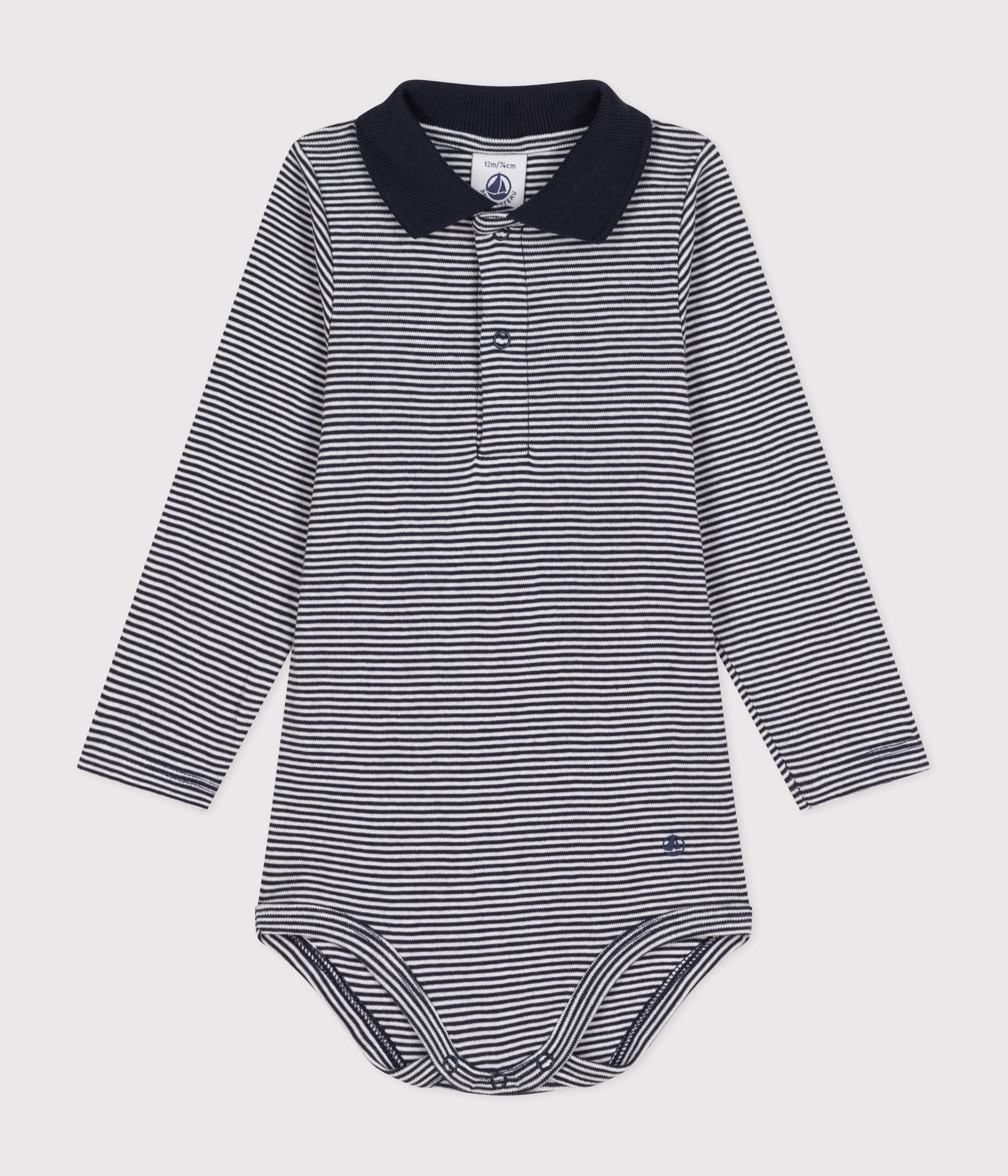 body-manches-longues-rayé-à-col-en-coton-bébé