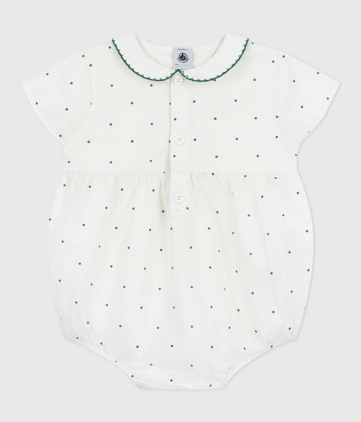 barboteuse-bébé-en-coton-manches-courtes-à-col,-imprimé-à-pois