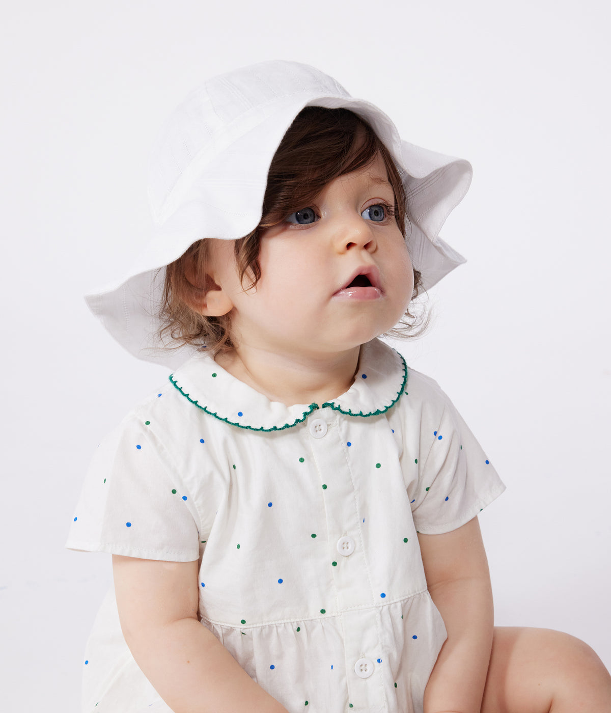 barboteuse-bébé-en-coton-manches-courtes-à-col,-imprimé-à-pois
