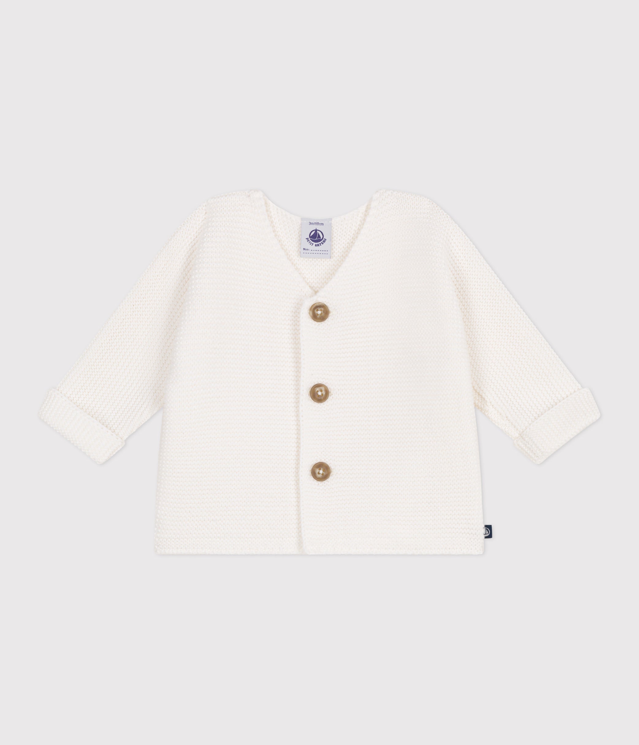 cardigan-bébé-tricot-point-mousse-en-coton