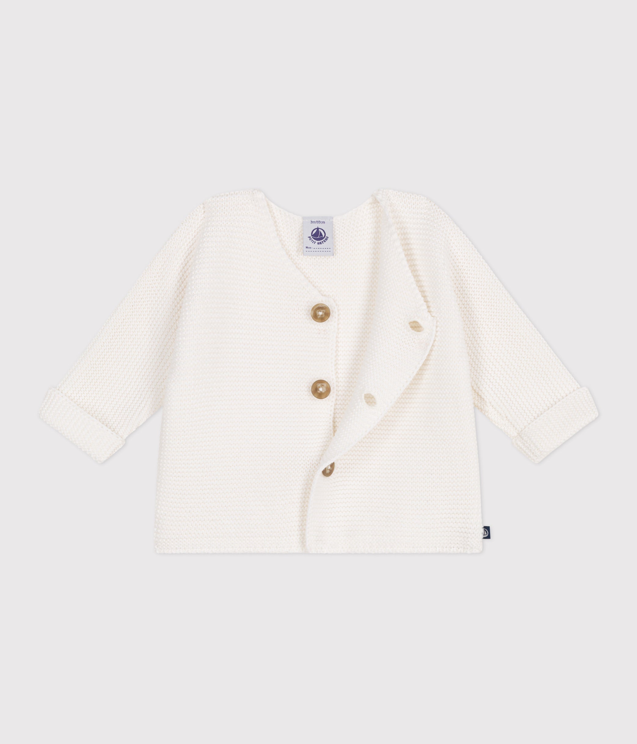 cardigan-bébé-tricot-point-mousse-en-coton