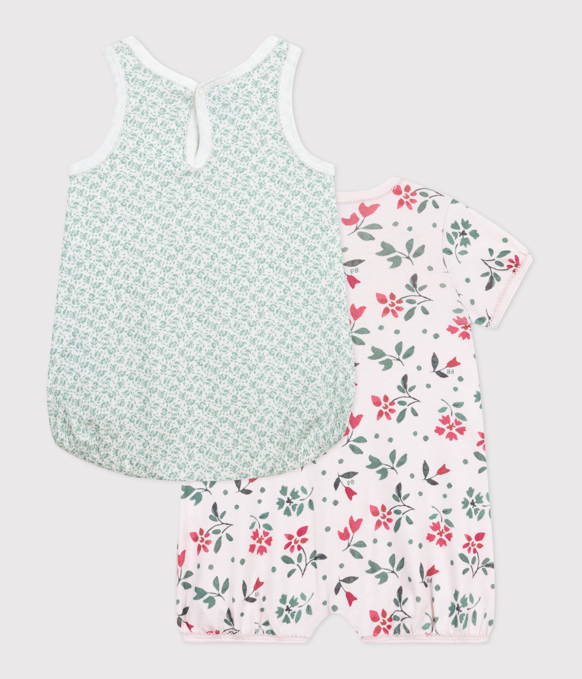 lot-de-2-combinaisons-courtes-bébé-en-coton-fleuri