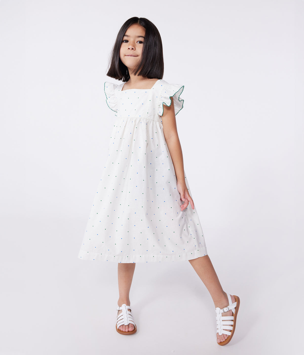 robe-longue-sans-manche-enfant-en-coton-à-pois