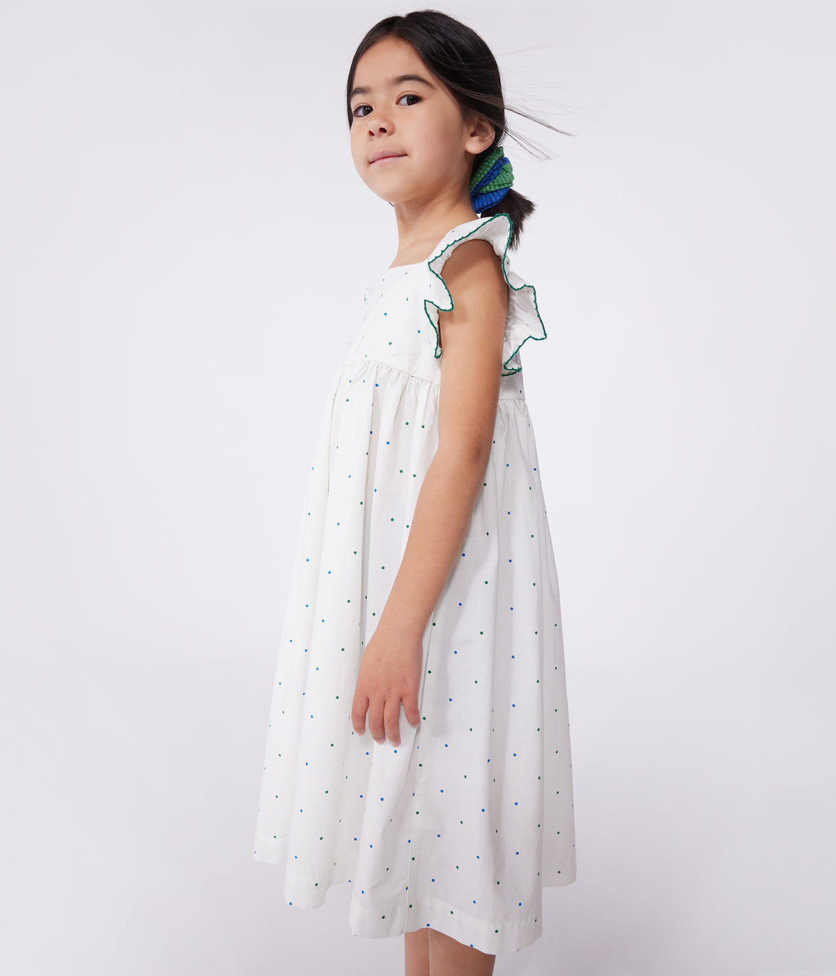 robe-longue-sans-manche-enfant-en-coton-à-pois