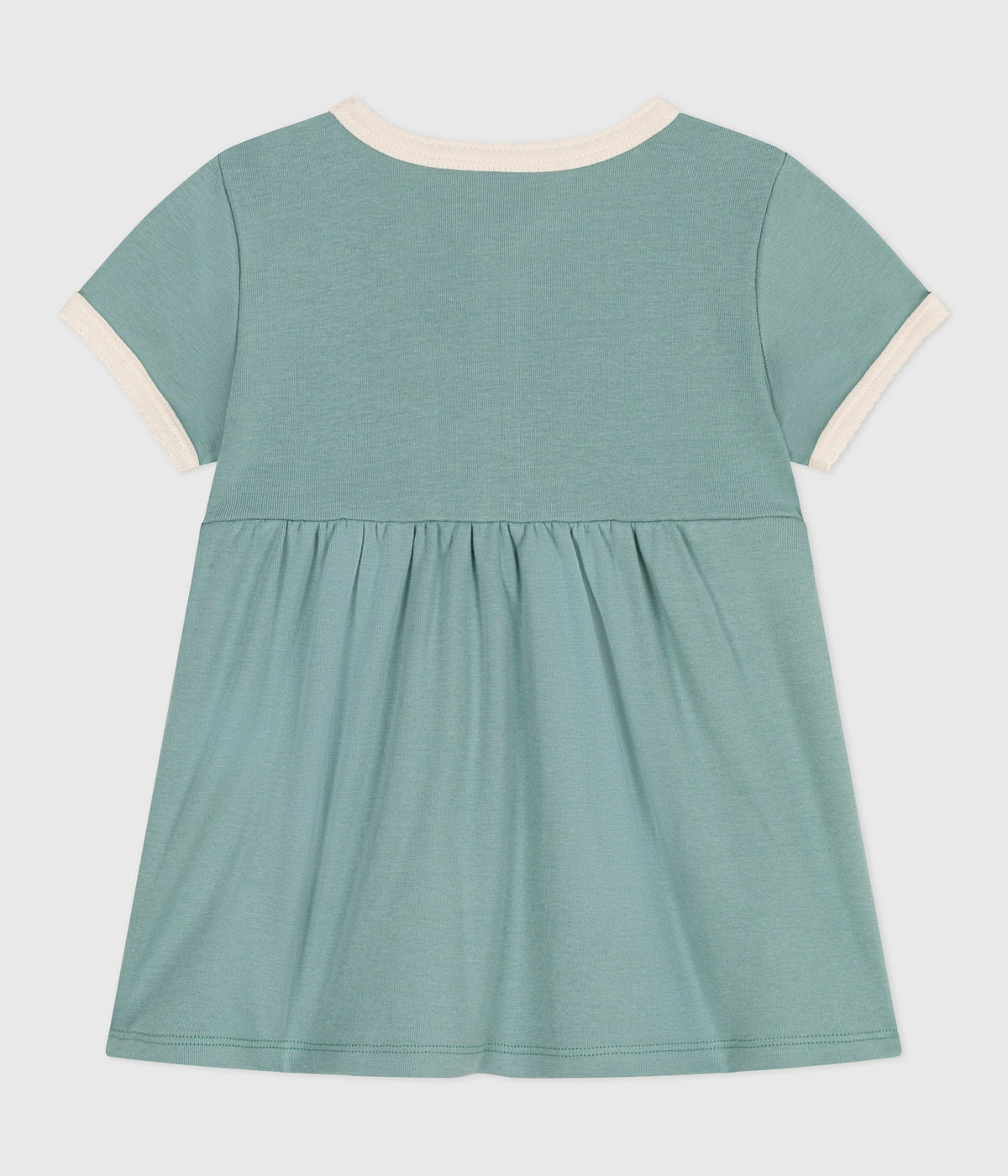 robe-bébé-en-coton-manches-courtes,-unie-à-détails-contrastés