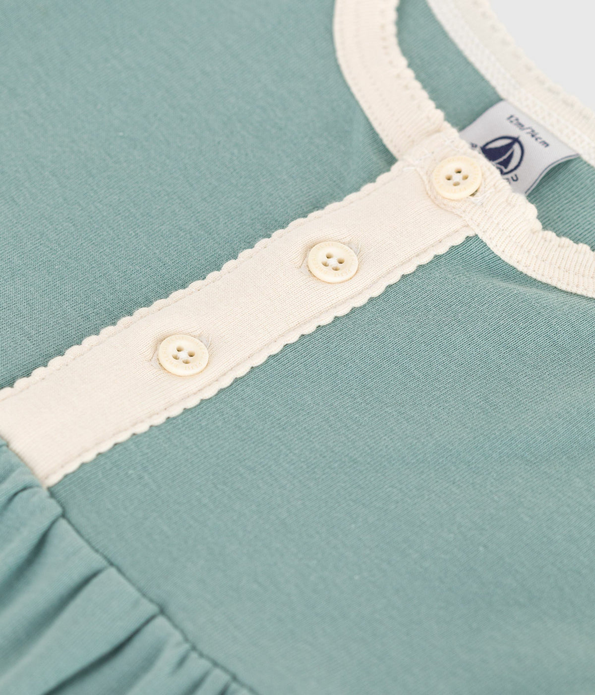 robe-bébé-en-coton-manches-courtes,-unie-à-détails-contrastés