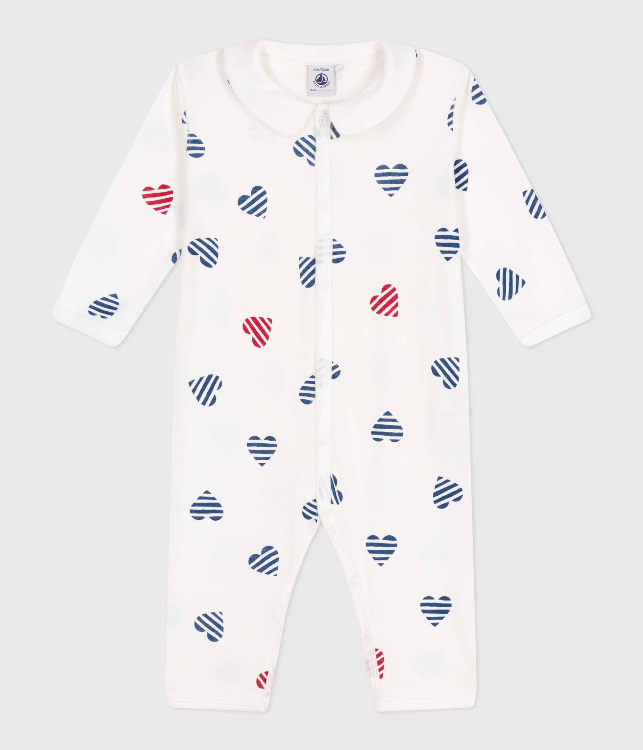 pyjama-bébé-en-coton-sans-pieds-avec-col-cœur-rayé