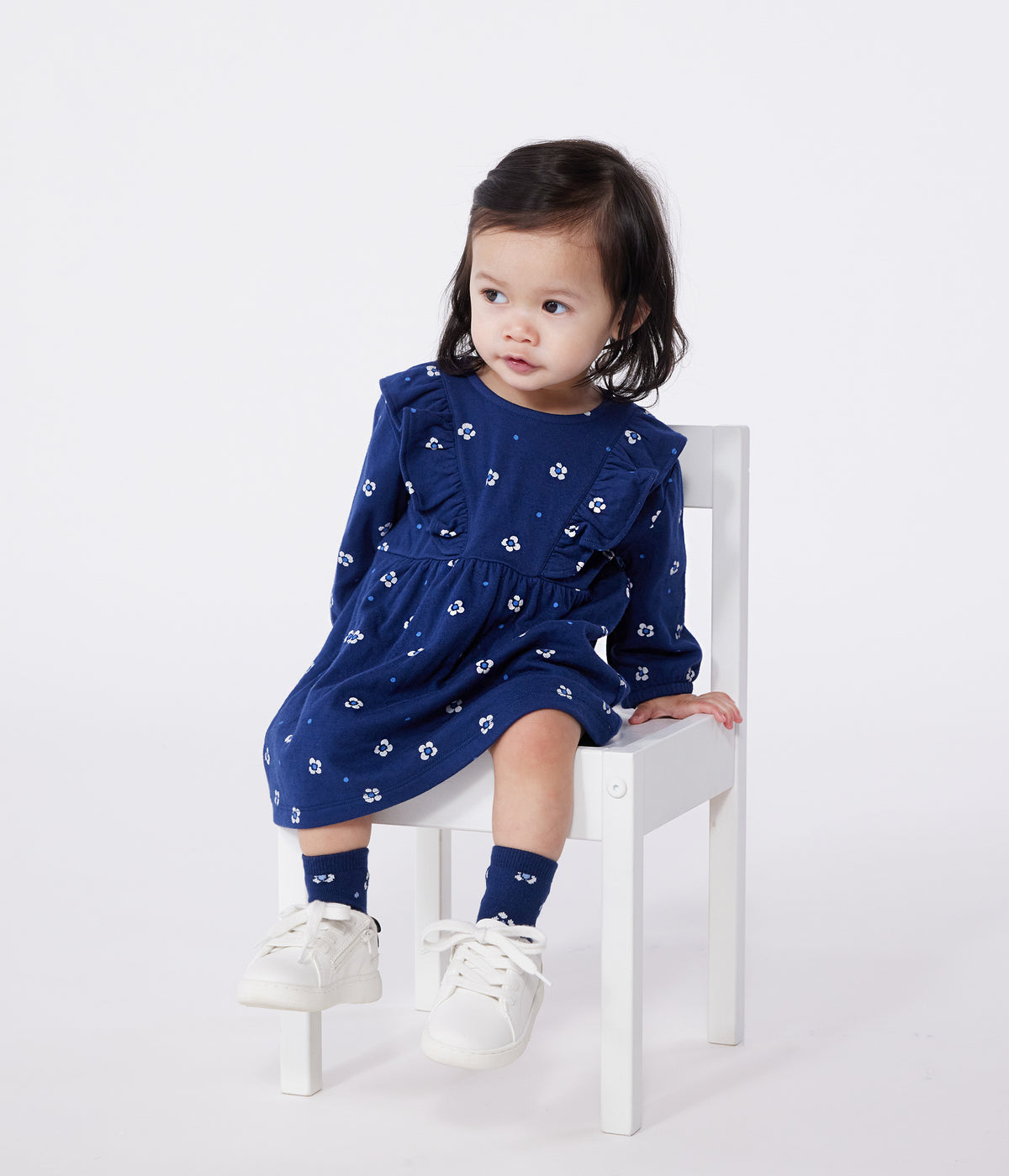 robe-bébé-en-coton-manches-longues-,-imprimée-à-fleurs