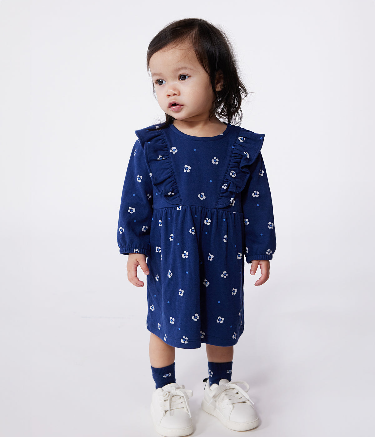 robe-bébé-en-coton-manches-longues-,-imprimée-à-fleurs