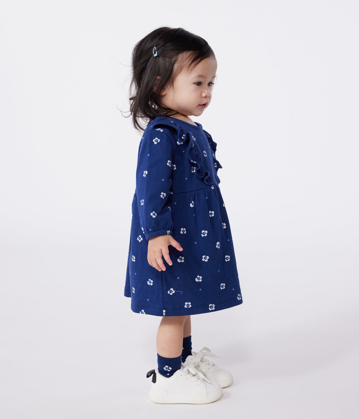 robe-bébé-en-coton-manches-longues-,-imprimée-à-fleurs