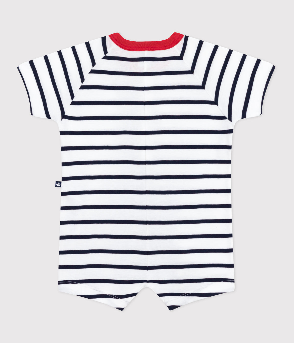 combicourte-bébé-en-coton-manches-courtes,-rayée-et-col-contrasté