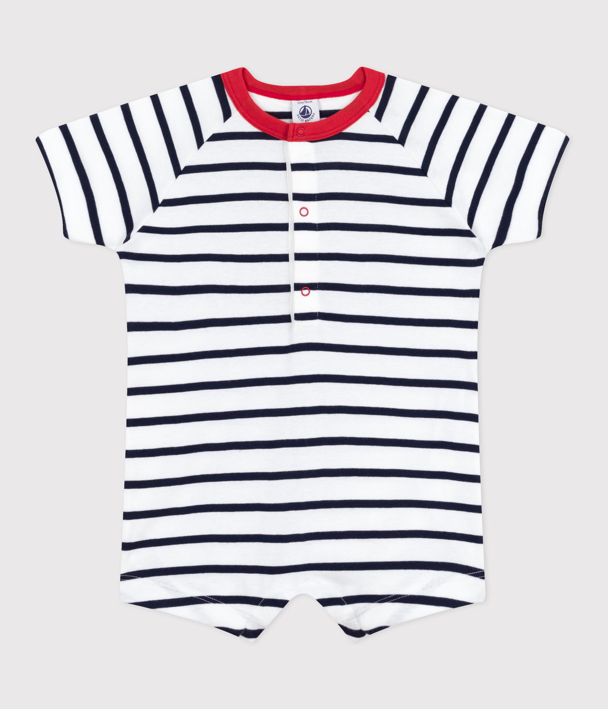 combicourte-bébé-en-coton-manches-courtes,-rayée-et-col-contrasté