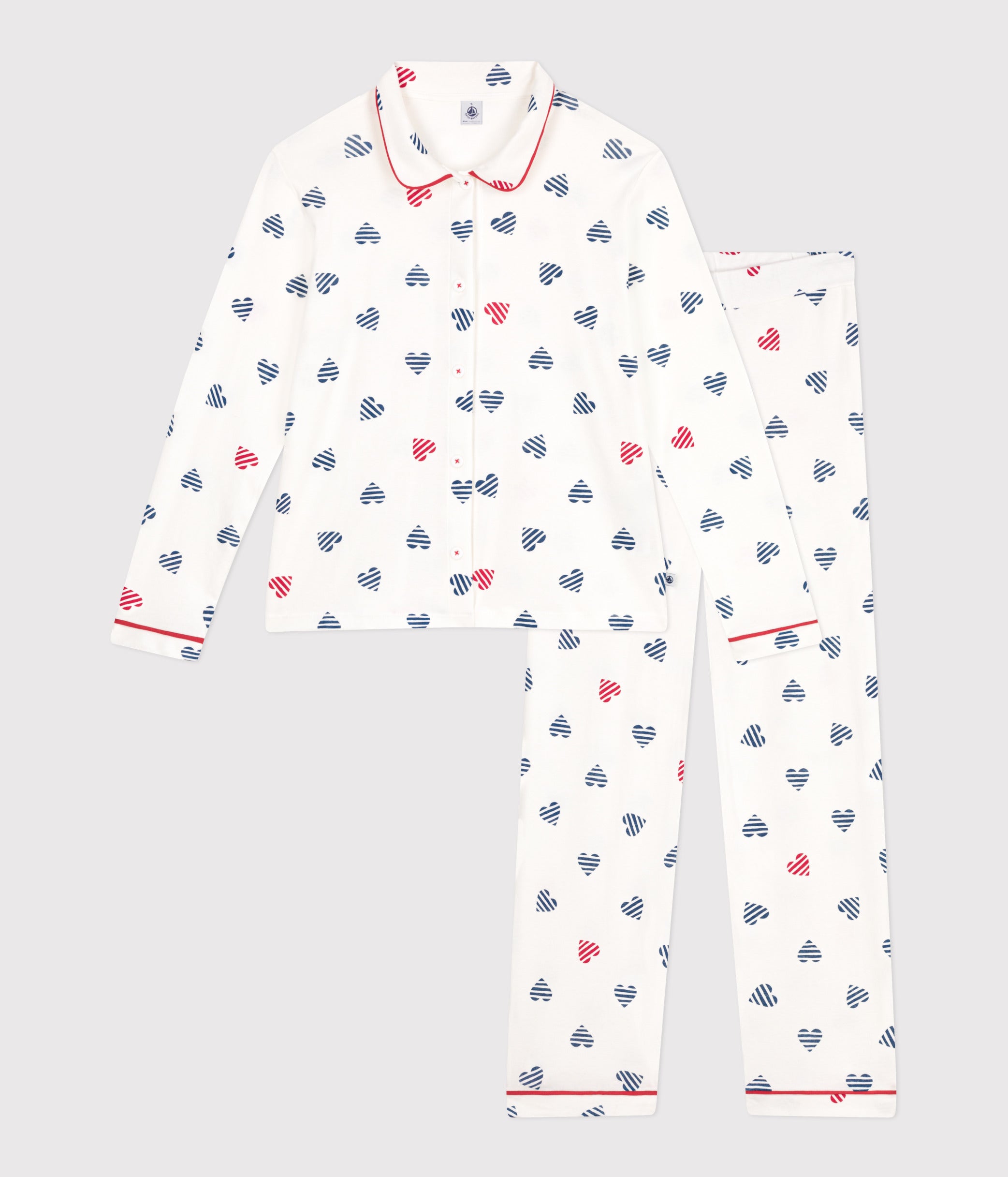 pyjama-femme-en-coton-boutonné-imprimé-cœurs