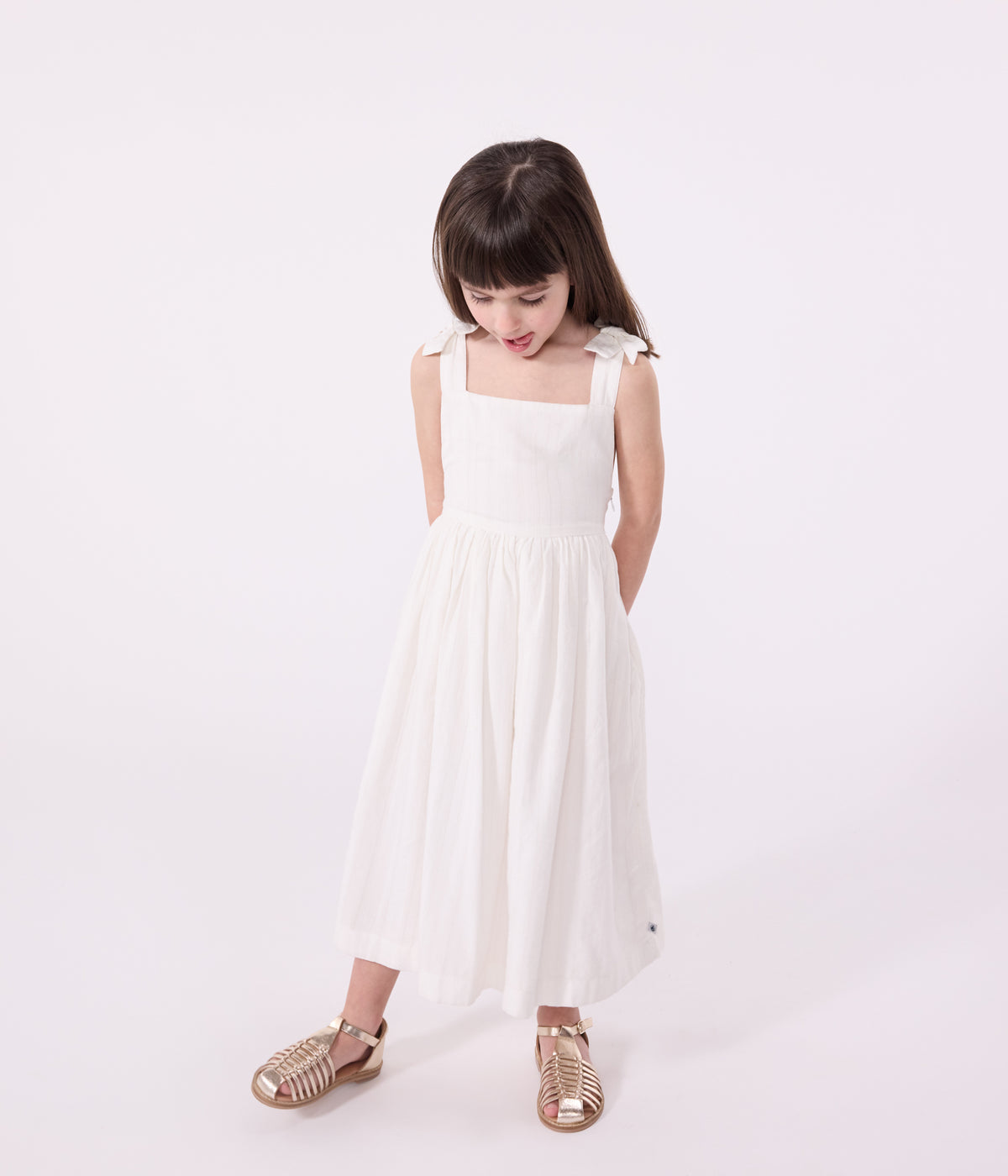 robe-longue-à-bretelles-enfant-en-coton-uni