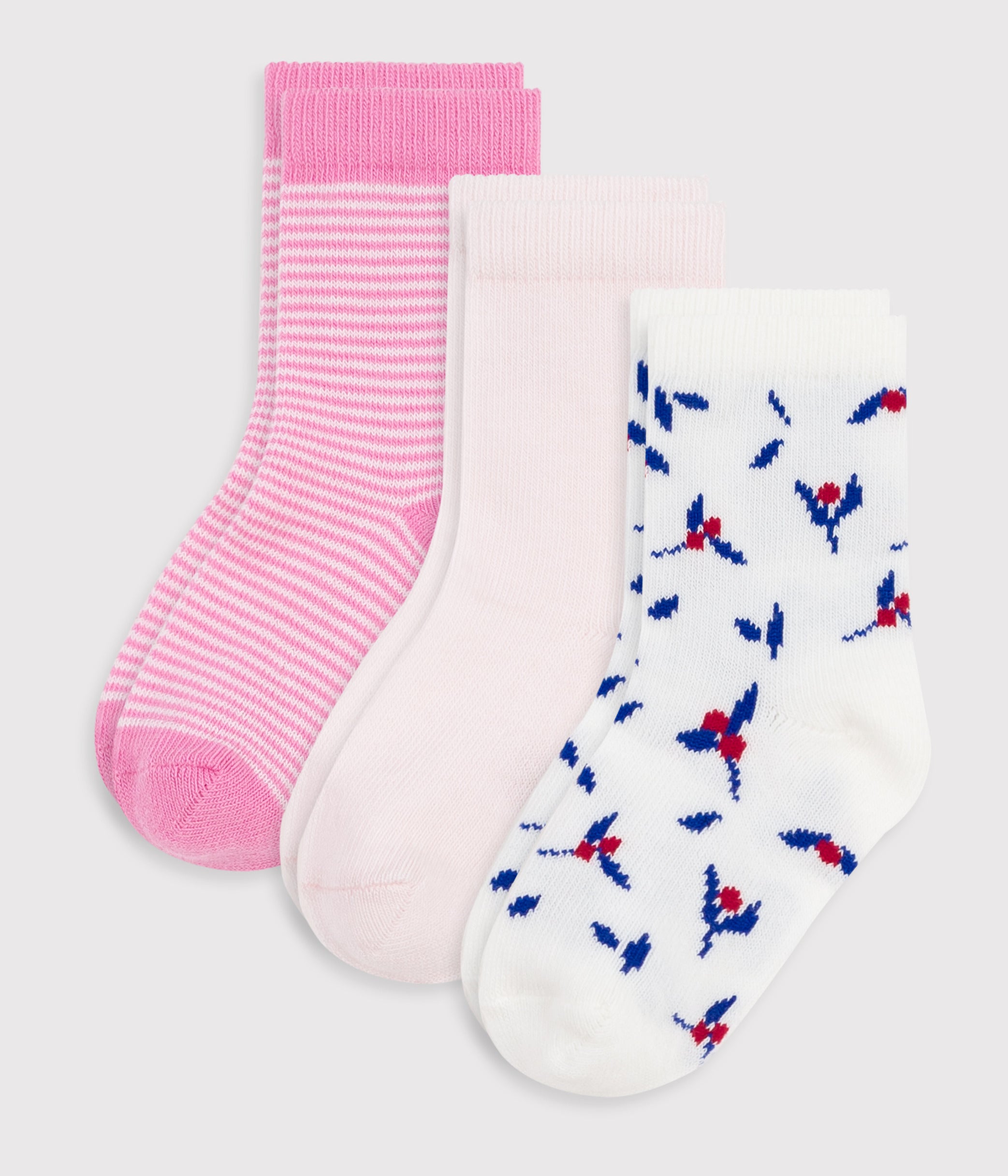 lot-de-3-paires-de-chaussettes-bébé-en-coton-imprimé-fleurs