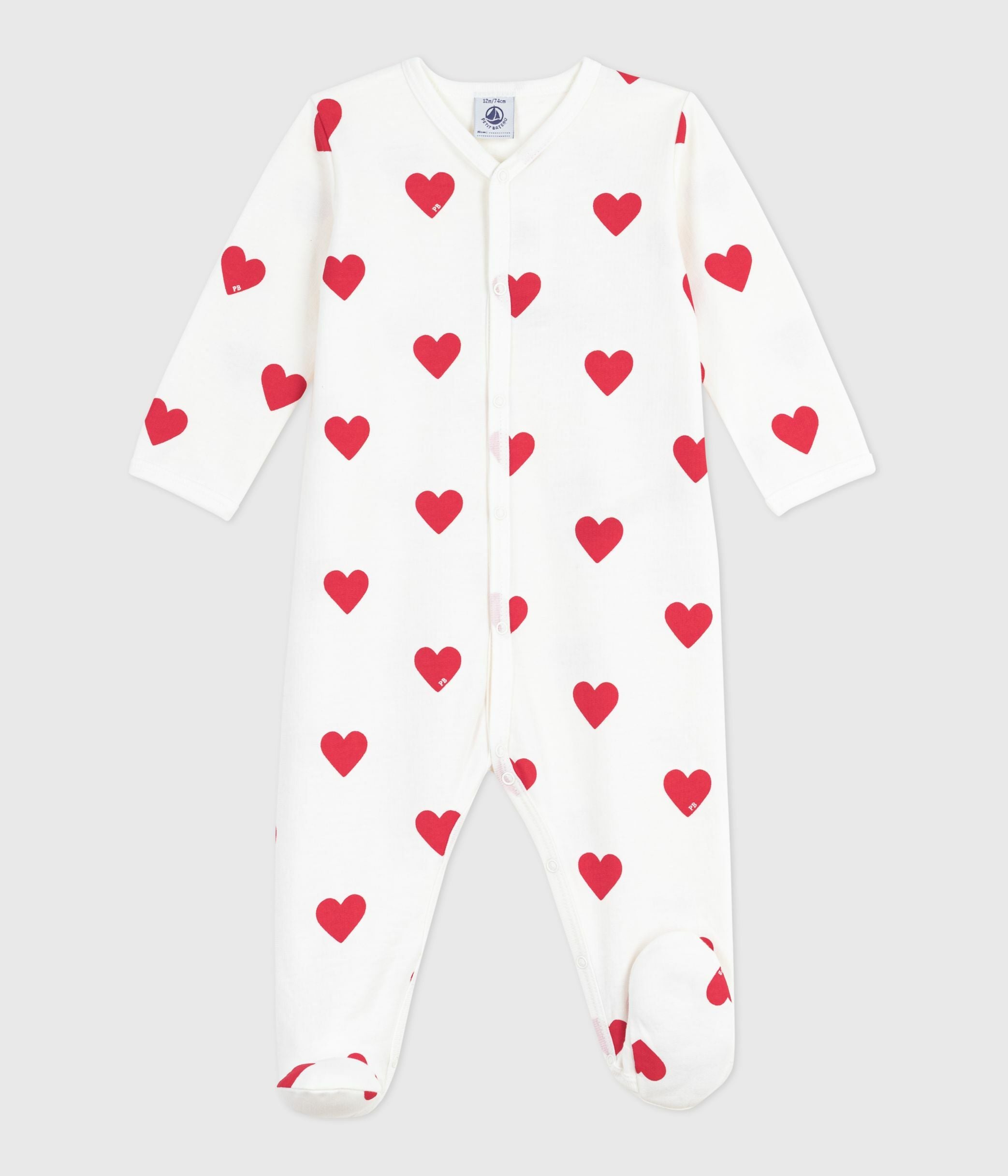 pyjama-bébé-en-molleton-gratté-à-col-imprimé-cœurs