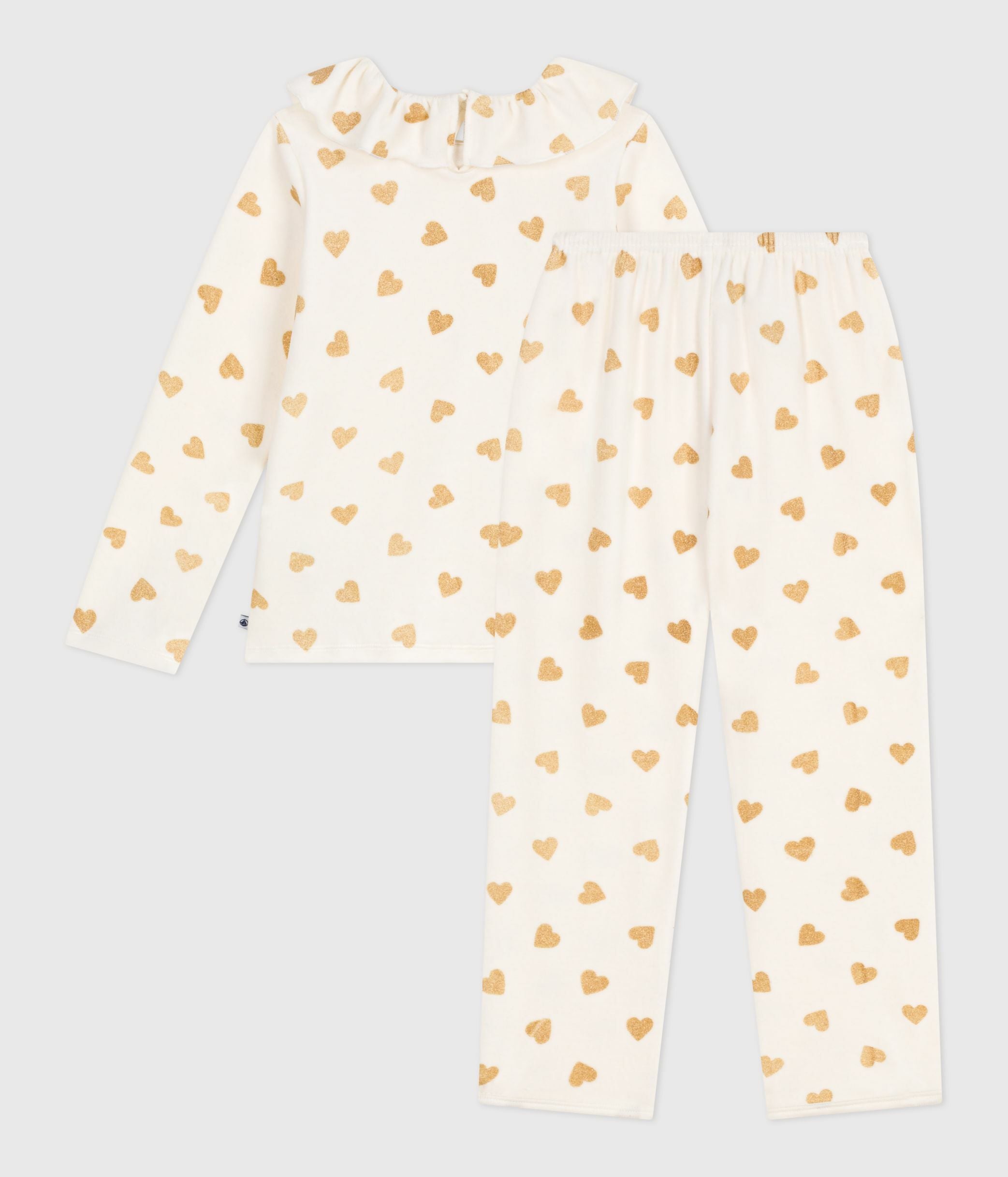 pyjama-enfant-en-velours-imprimé-cœurs-dorés