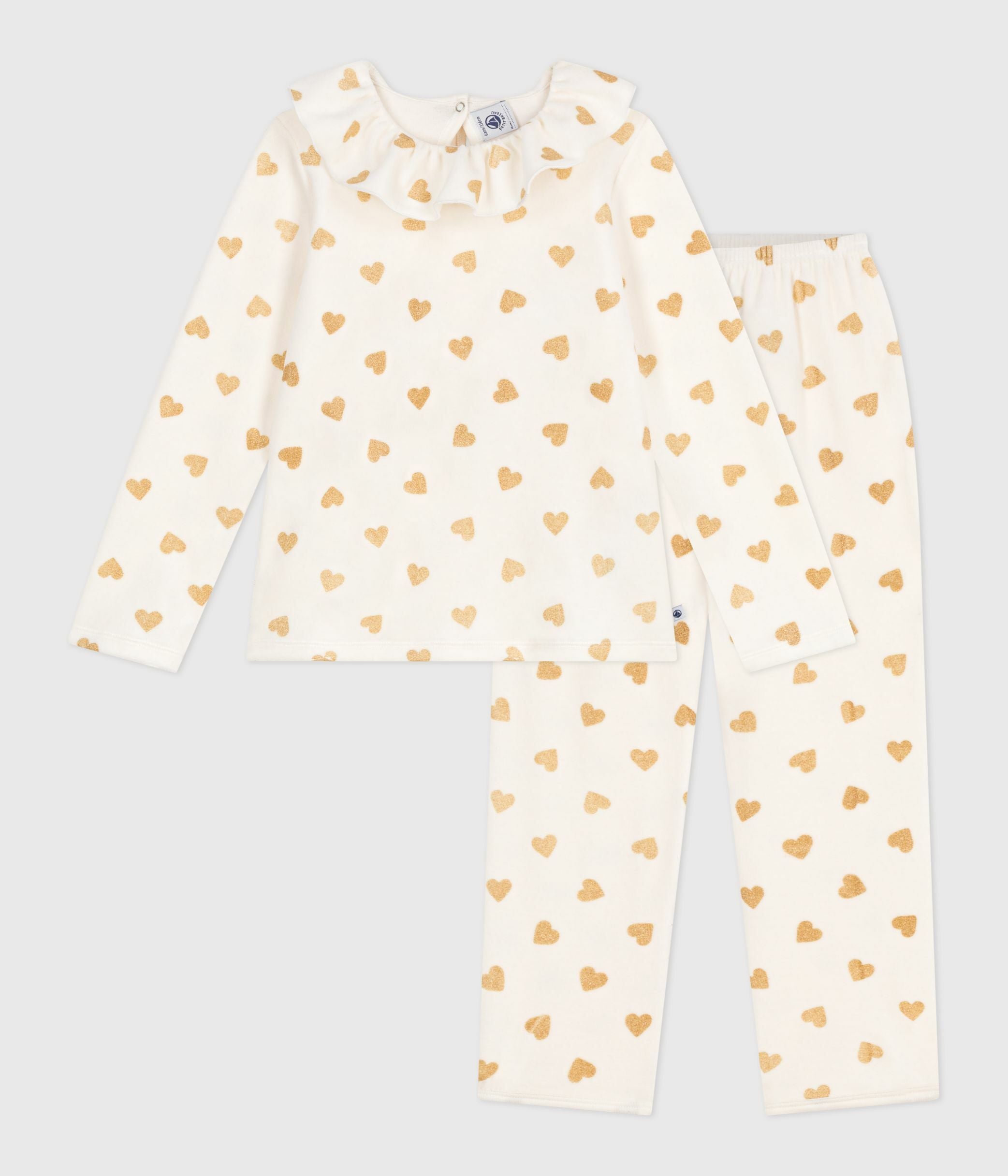 pyjama-enfant-en-velours-imprimé-cœurs-dorés