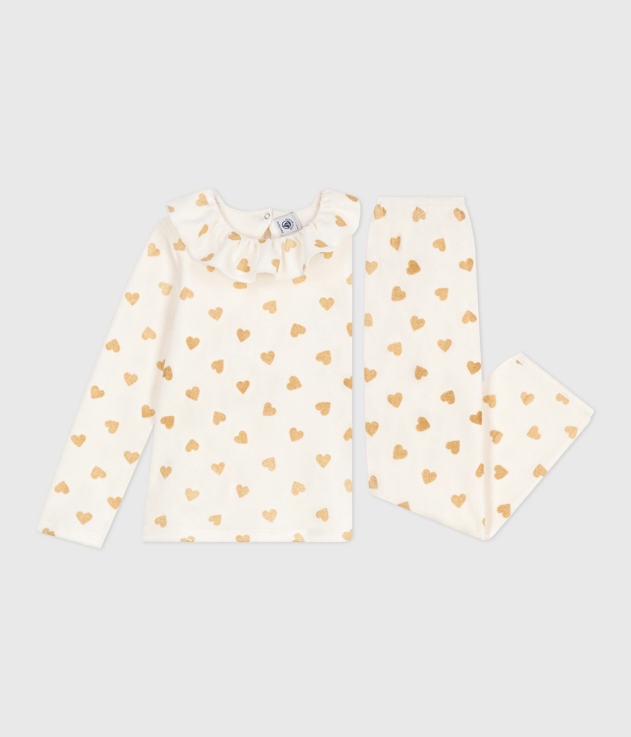 pyjama-enfant-en-velours-imprimé-cœurs-dorés