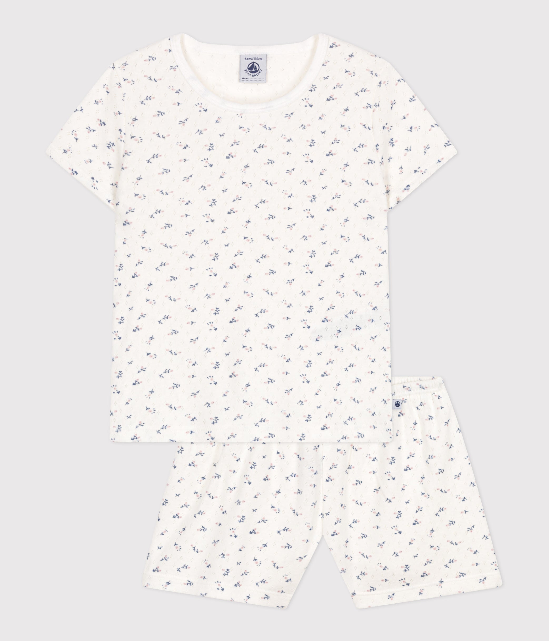 pyjama-short-enfant-en-coton-ajouré-imprimé-fleurs