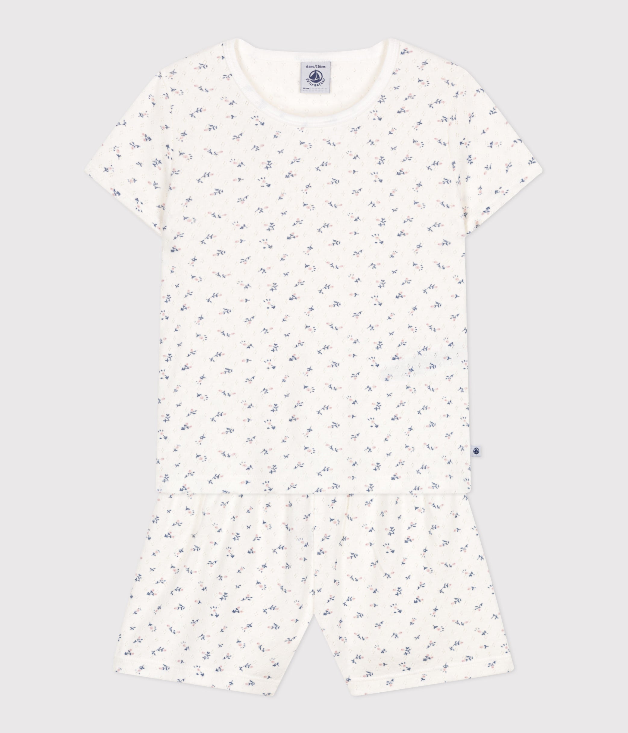 pyjama-short-enfant-en-coton-ajouré-imprimé-fleurs