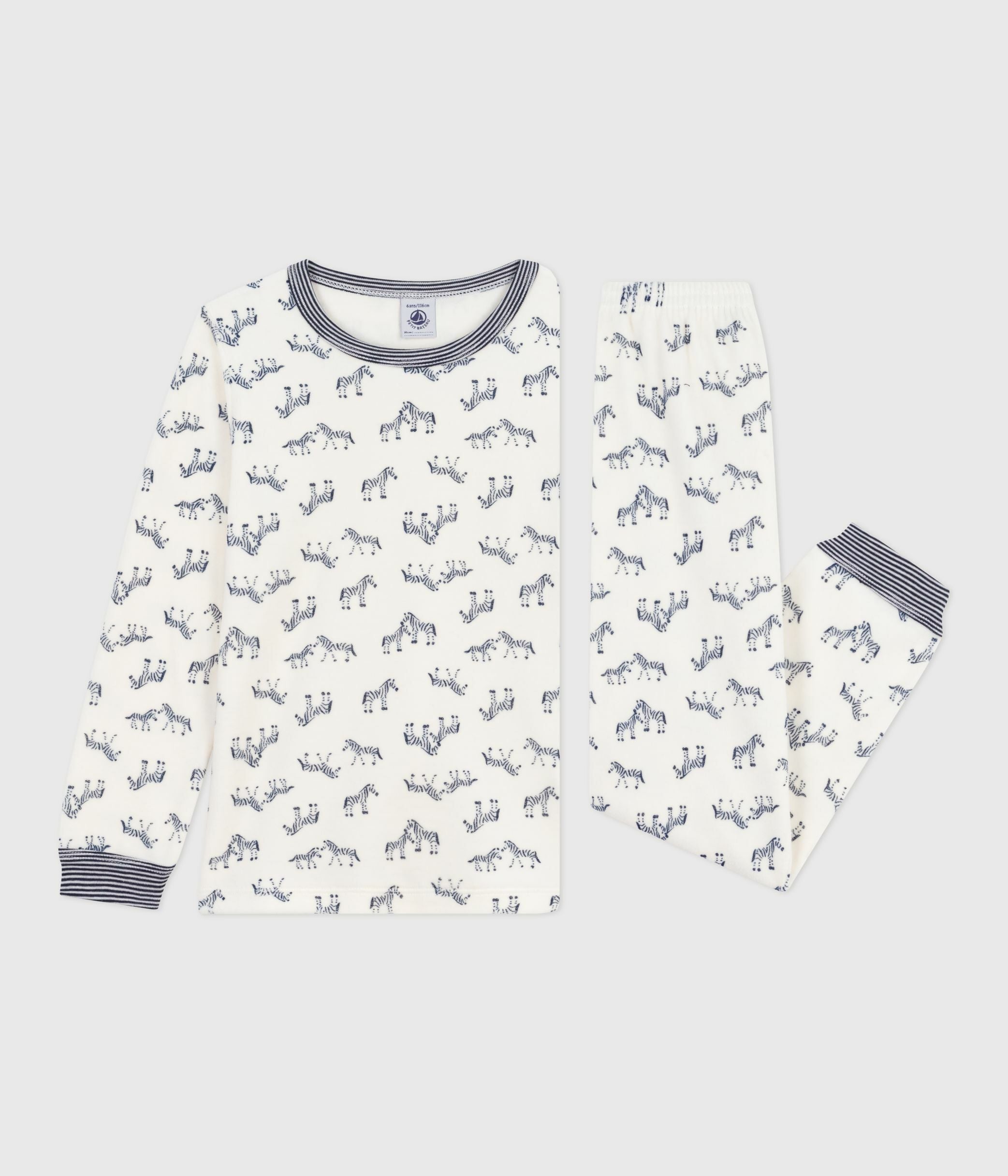 pyjama-enfant-en-velours-imprimé-zèbres