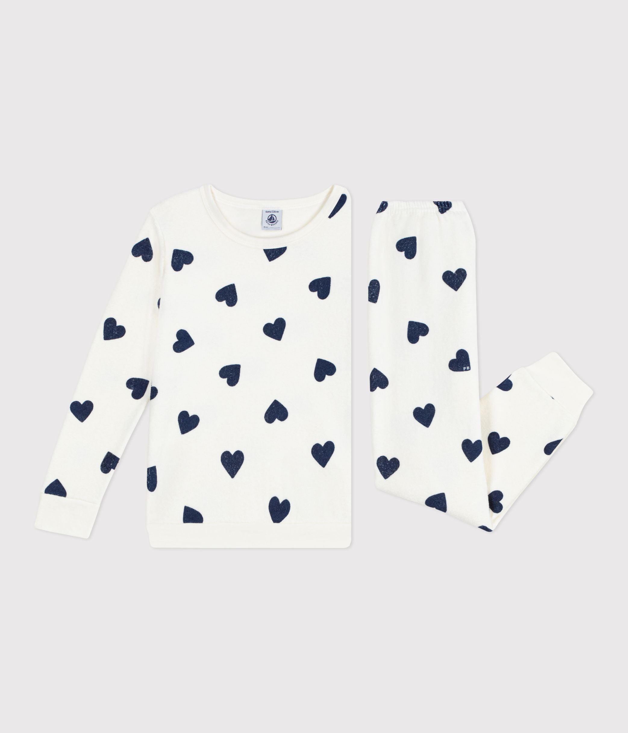 pyjama-enfant-en-coton-epongeimprimé-coeurs
