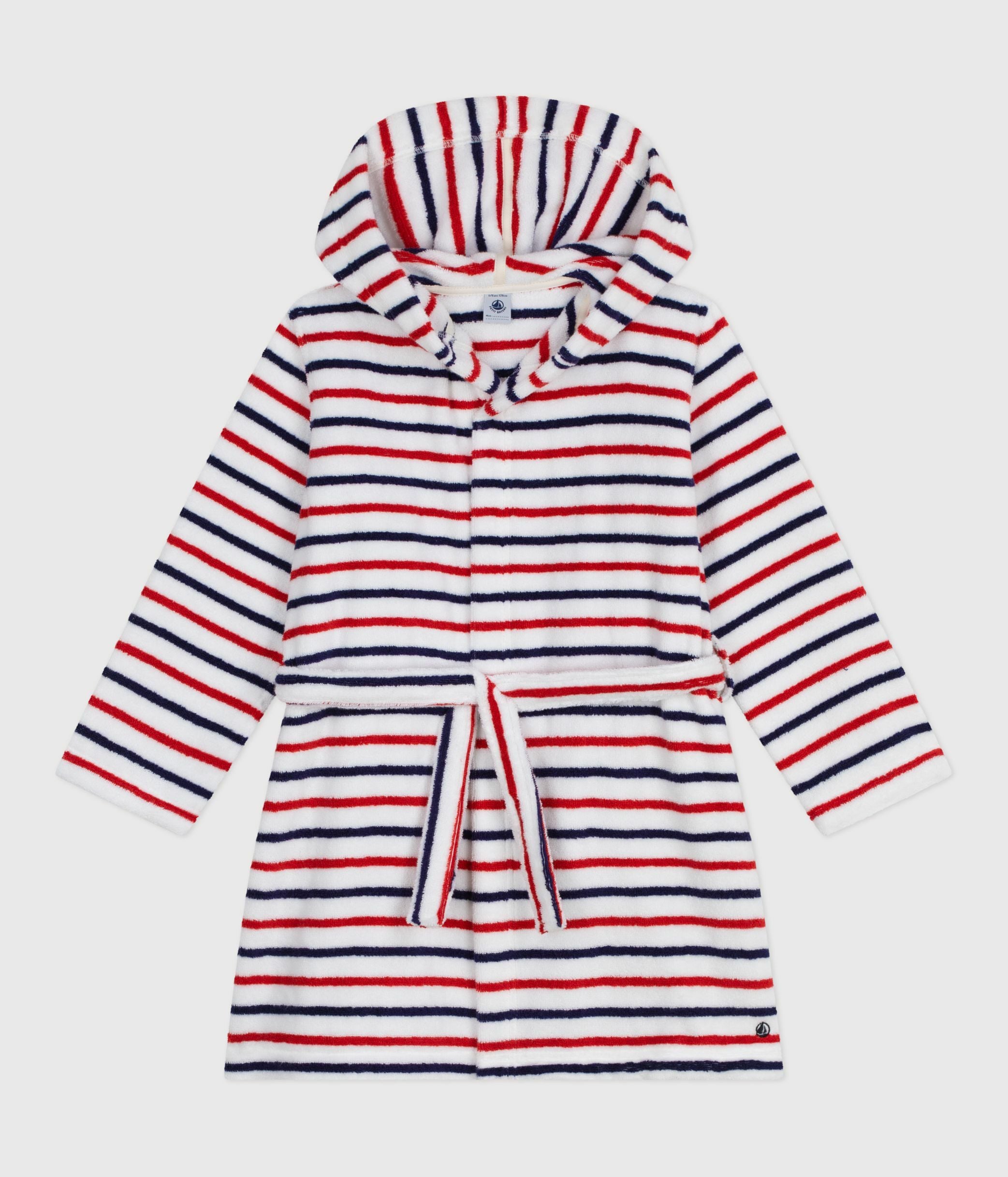 peignoir-enfant-en-coton-éponge-à-rayures