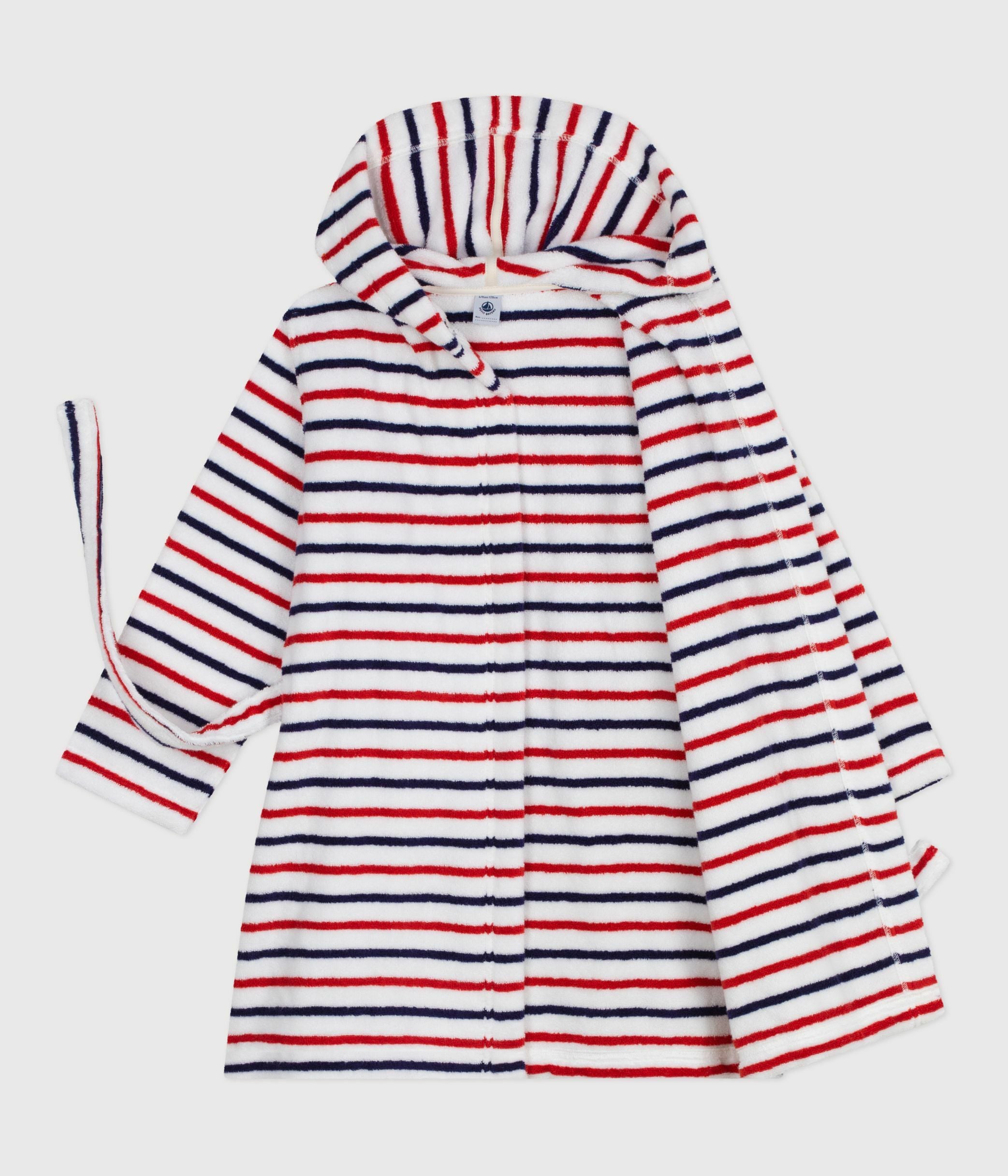 peignoir-enfant-en-coton-éponge-à-rayures