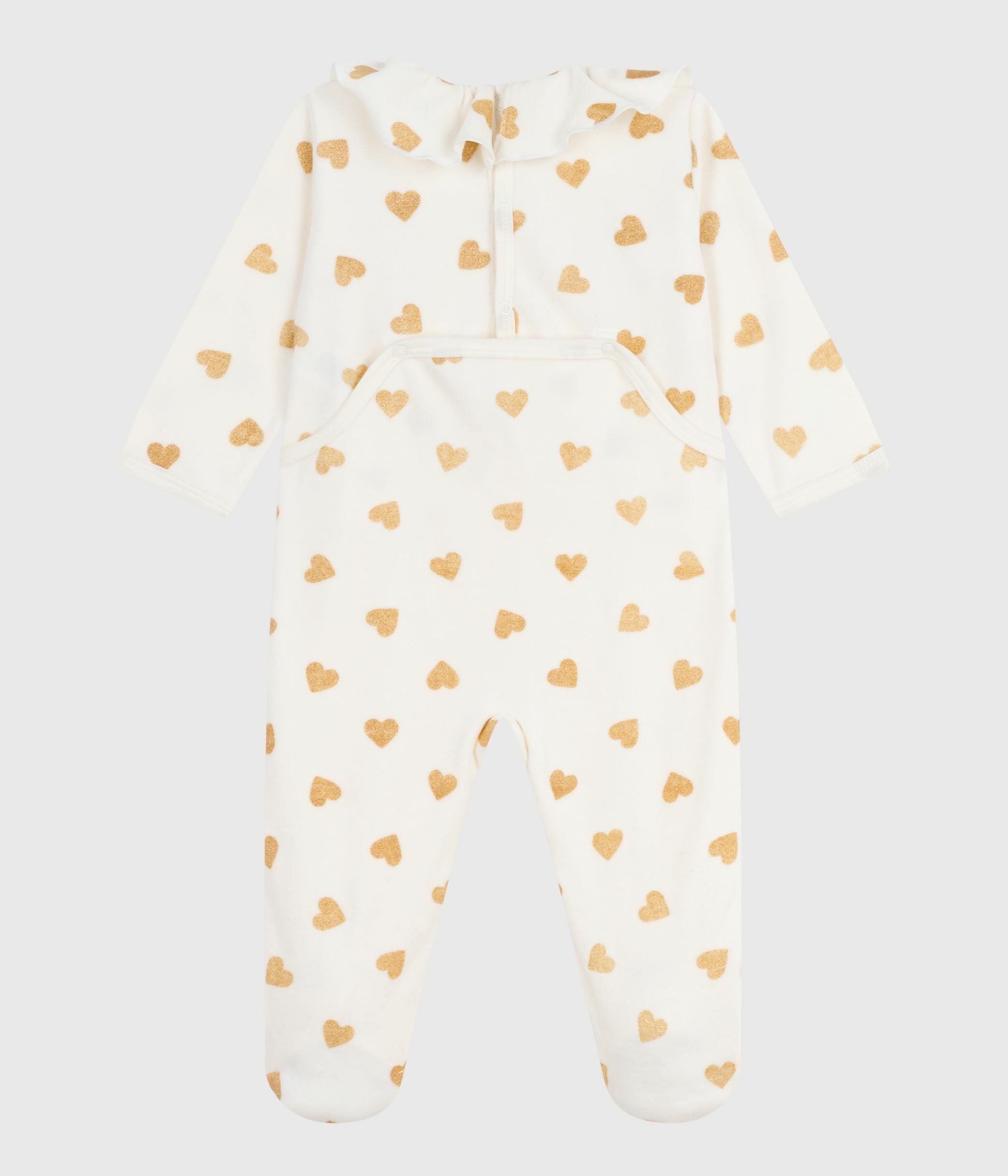 pyjama-bébé-en-velours-ouverture-au-dos-imprimé-cœurs-dorés