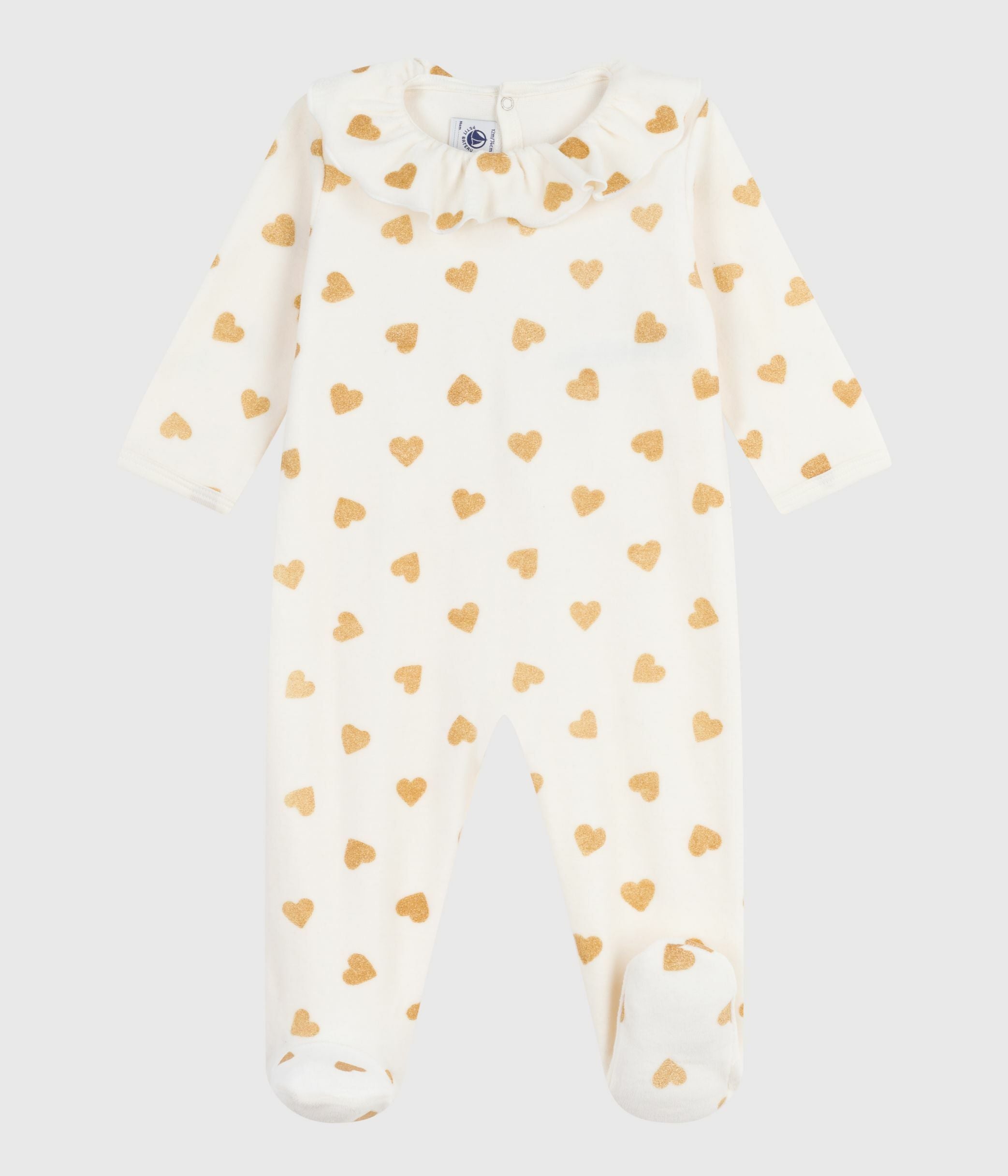 pyjama-bébé-en-velours-ouverture-au-dos-imprimé-cœurs-dorés