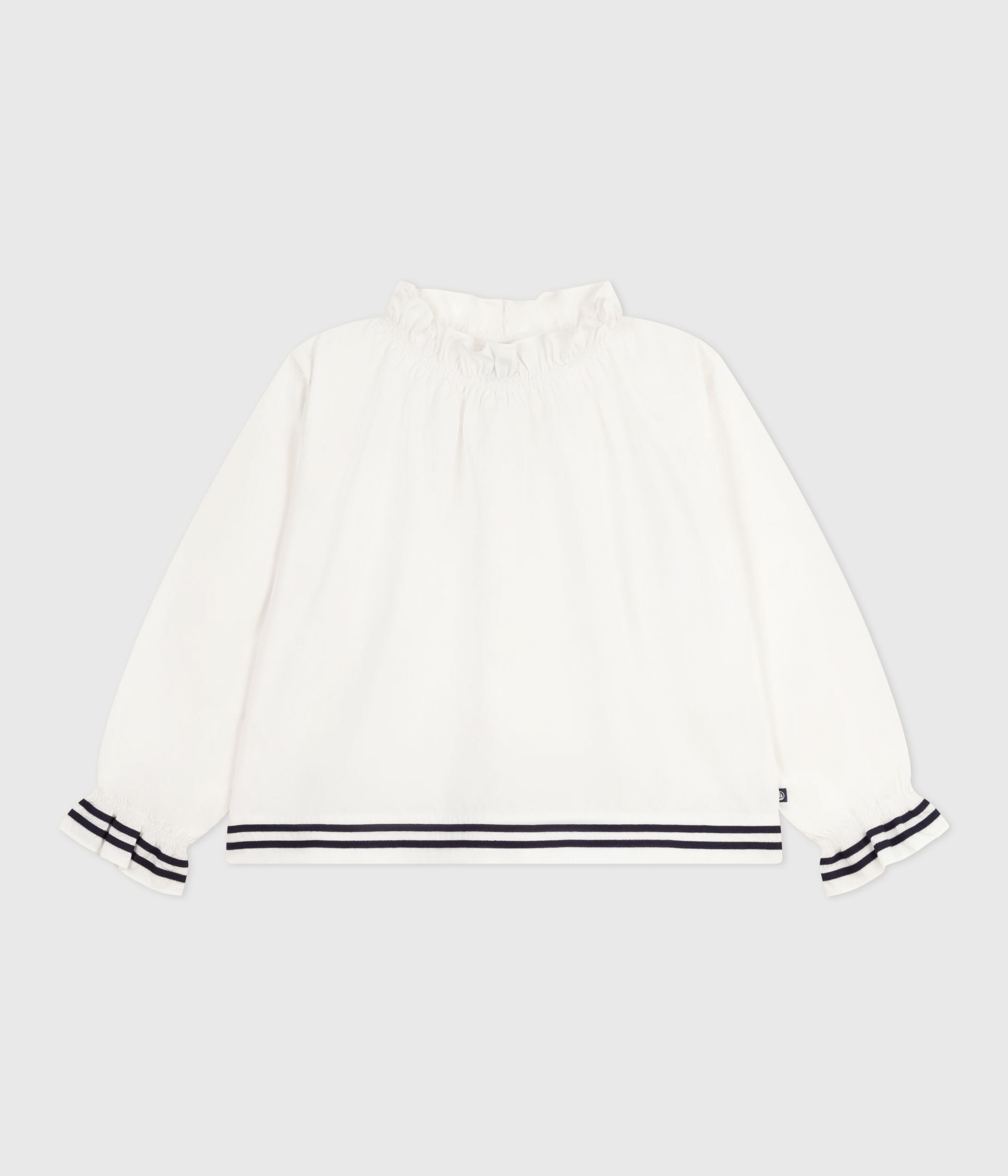 blouse-enfant-en-popeline-de-coton-manches-longues-unie