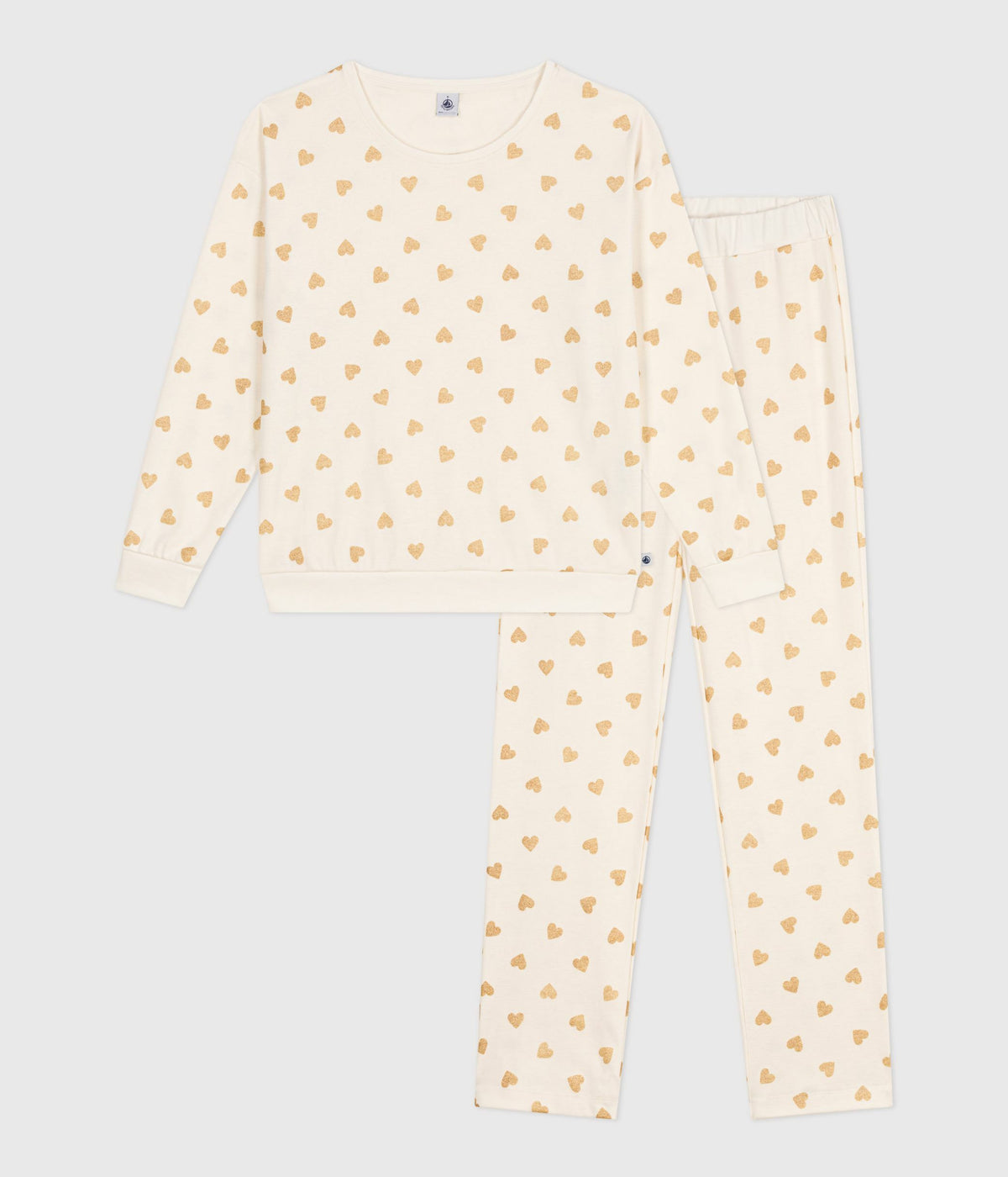 pyjama-femme-en-coton-imprimé-cœurs-dorés
