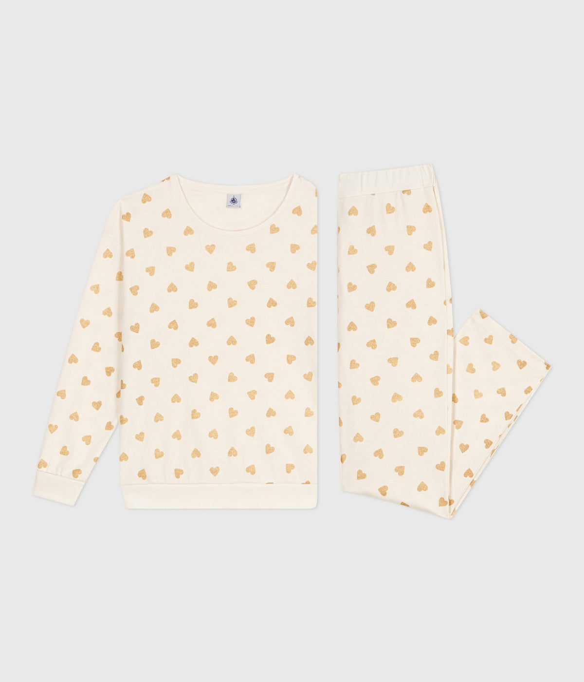 pyjama-femme-en-coton-imprimé-cœurs-dorés