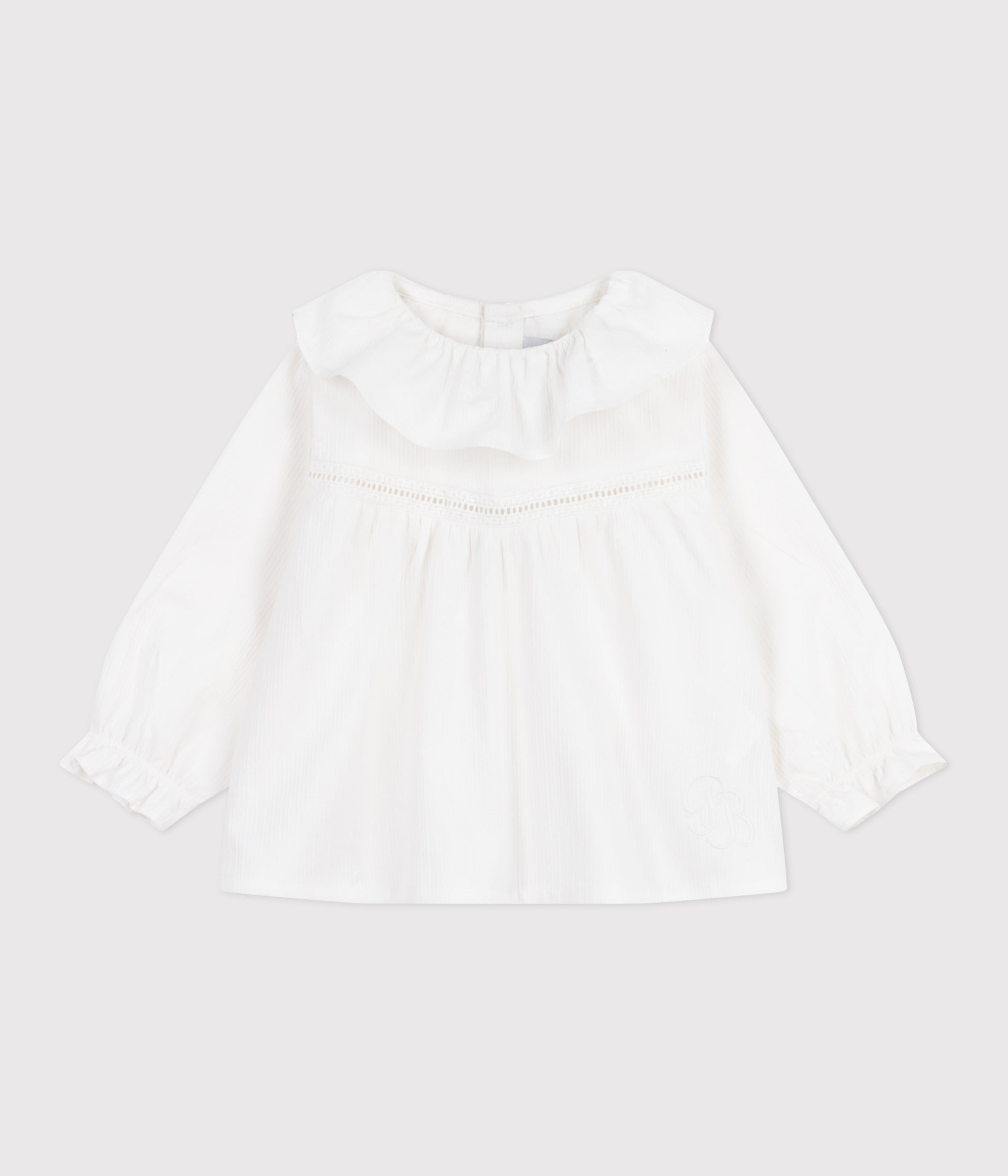 blouse-bébé-en-popeline-de-coton-manches-longues,-à-col-et-brodée