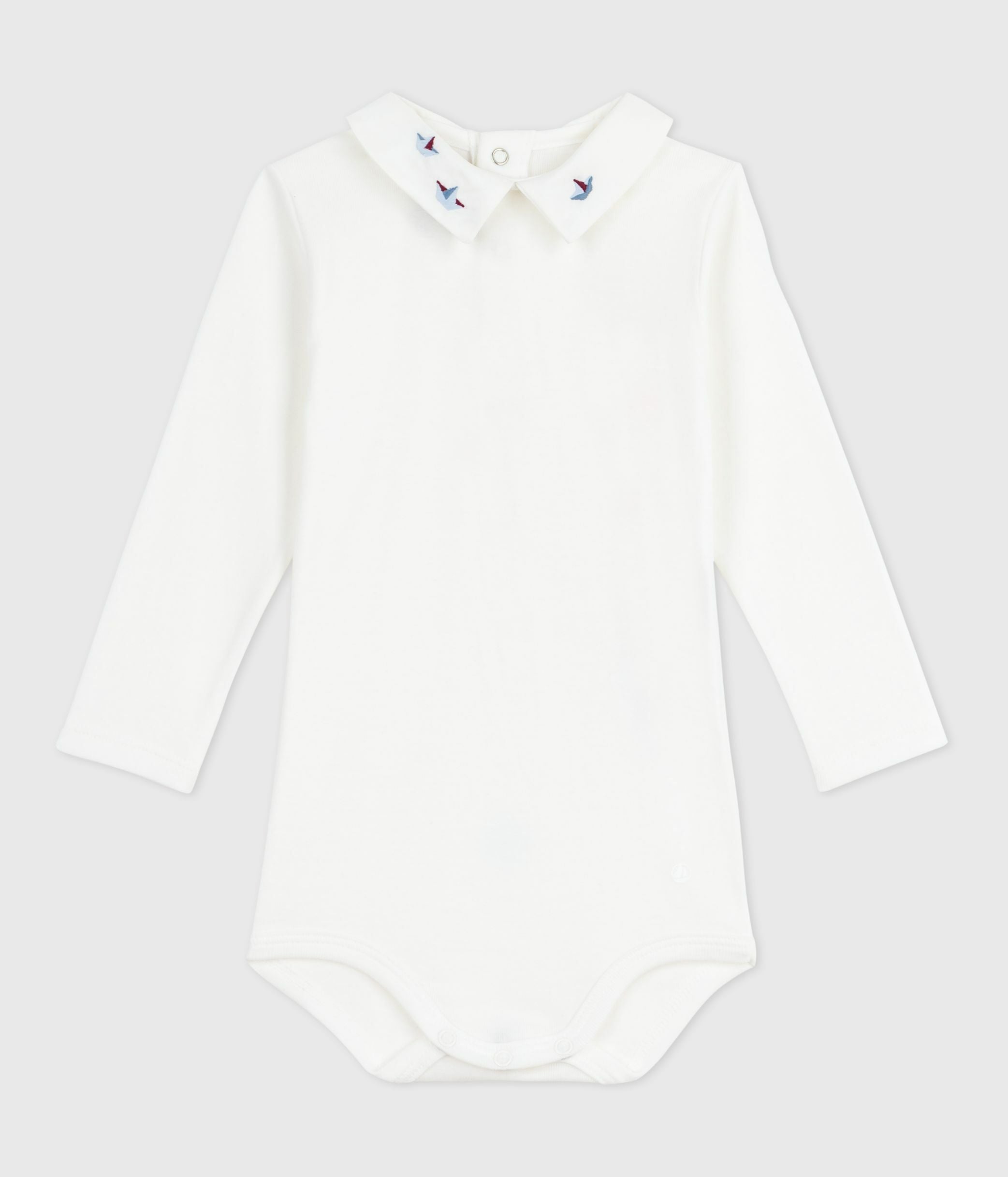body-bébé-en-coton-à-col-brodé,-uni