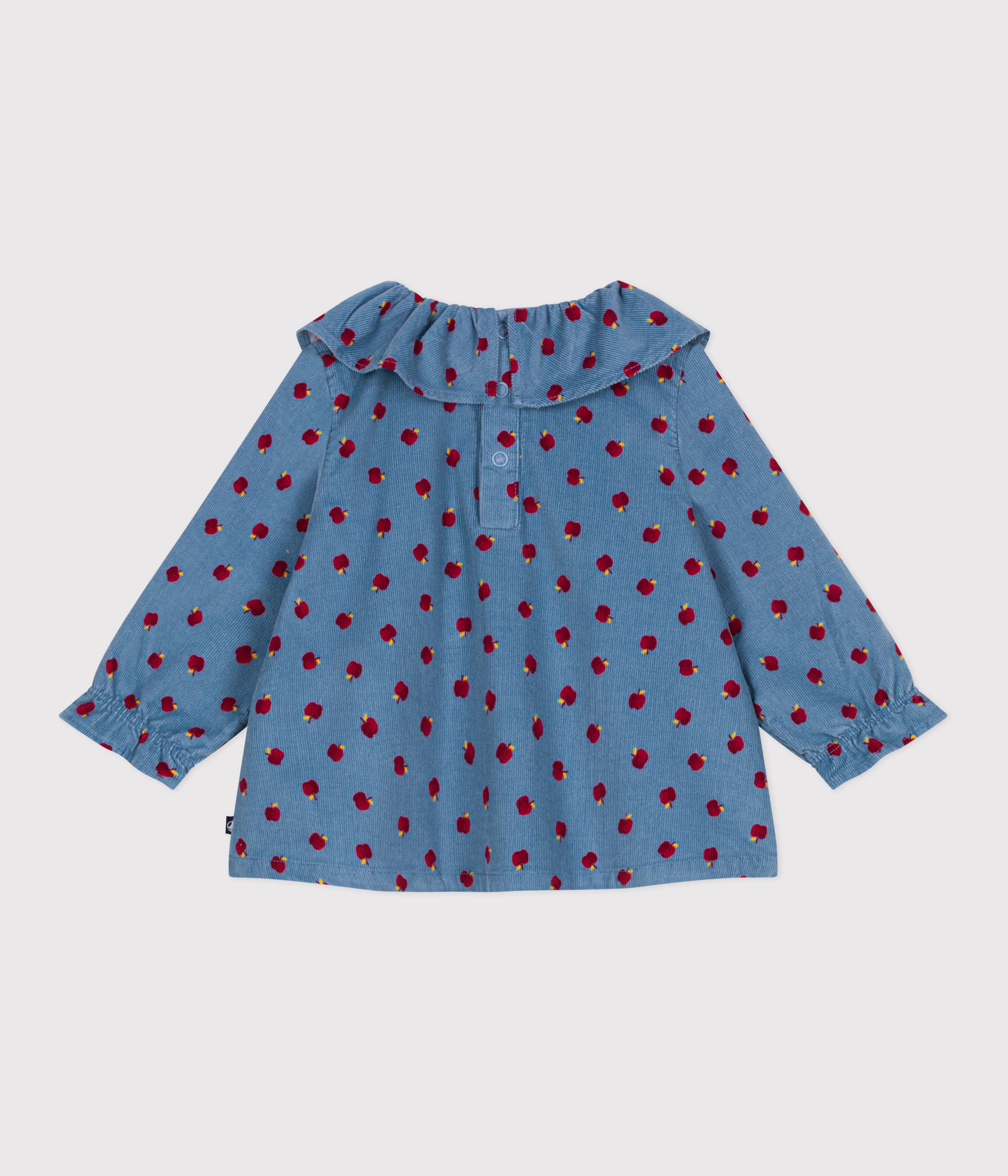 blouse-bébé-en-velours-manches-longues-imprimé-pommes